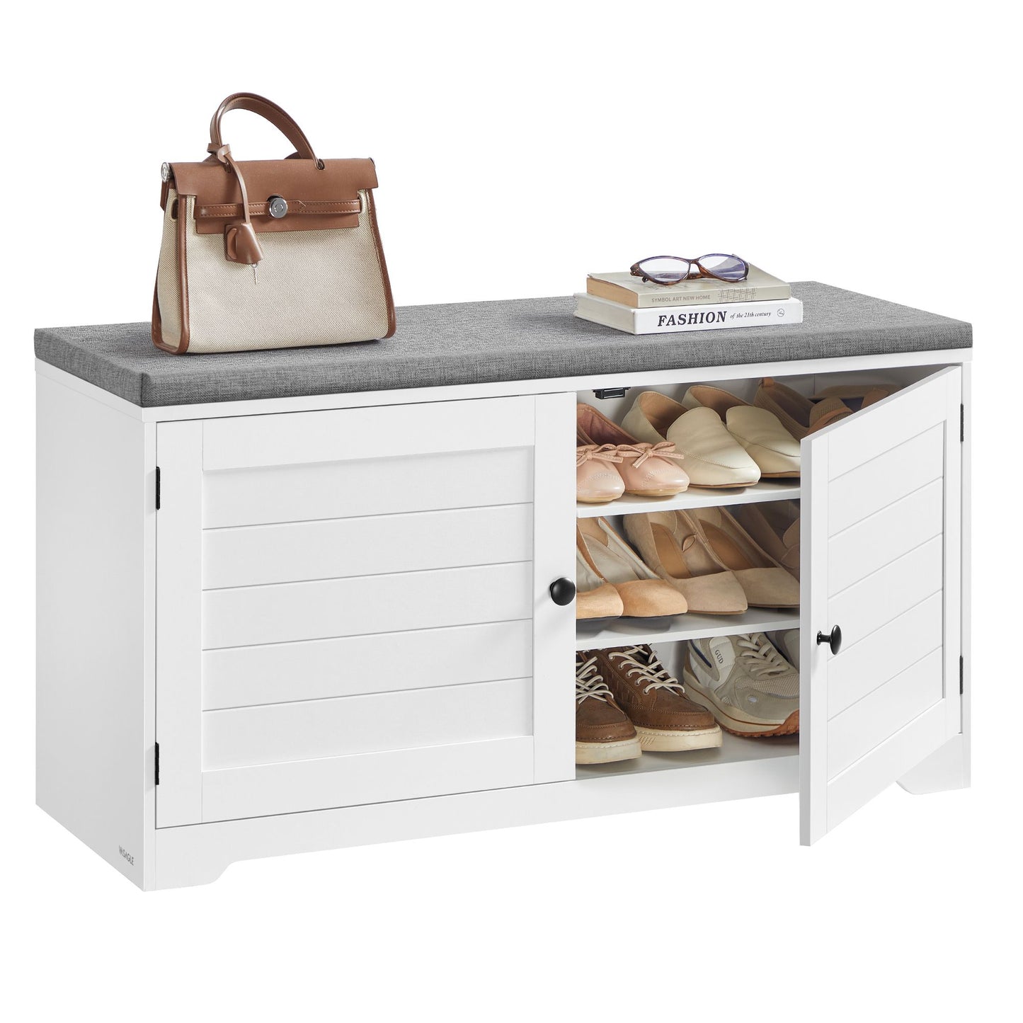 VASAGLE Shoe Storage Bench with Cushion, 3-Tier Entryway Bench with Padded Seat | ULSB044W01