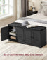 VASAGLE Shoe Storage Bench with Cushioned Seat, Doors and Adjustable Shelves – Charcoal Gray, Ink Black