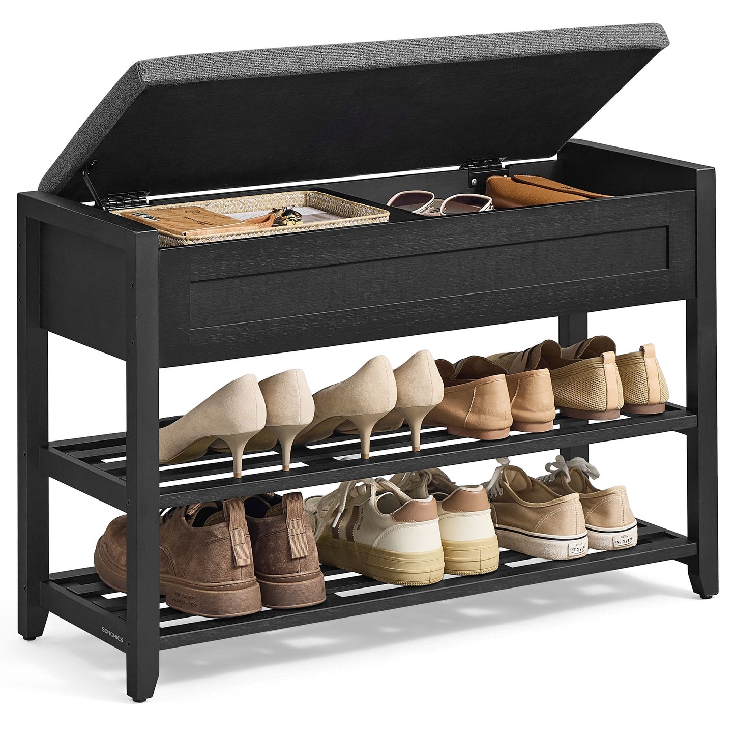 SONGMICS Storage Bench, Bamboo Shoe Rack, Entryway Furniture, 31.5 Inches Wide | ULSB056BH01