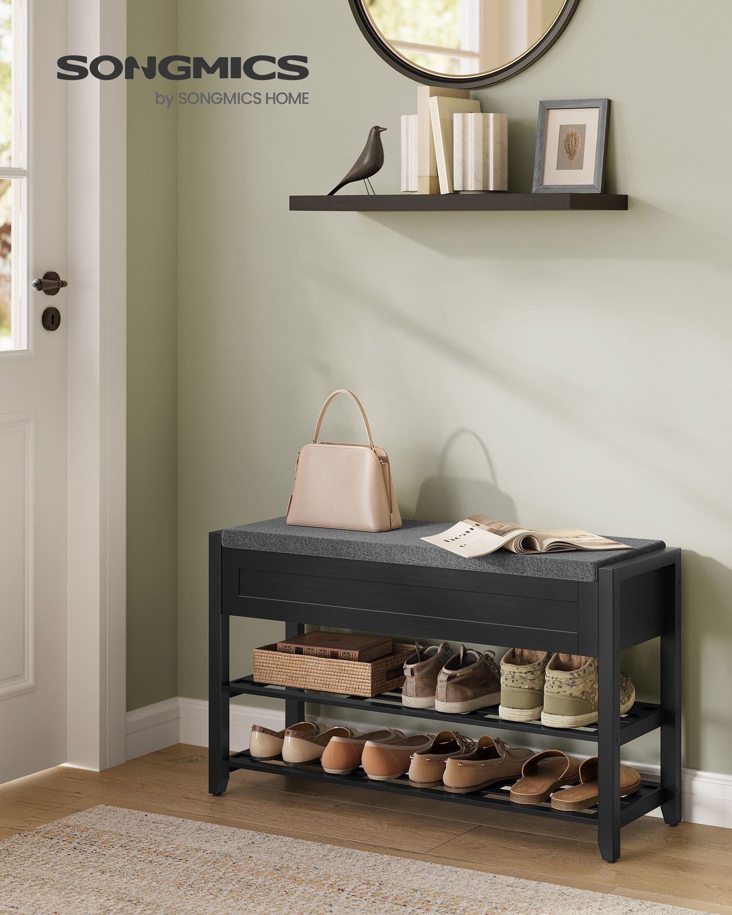 SONGMICS Storage Bench, Bamboo Shoe Rack, Entryway Furniture, 31.5 Inches Wide | ULSB056BH01