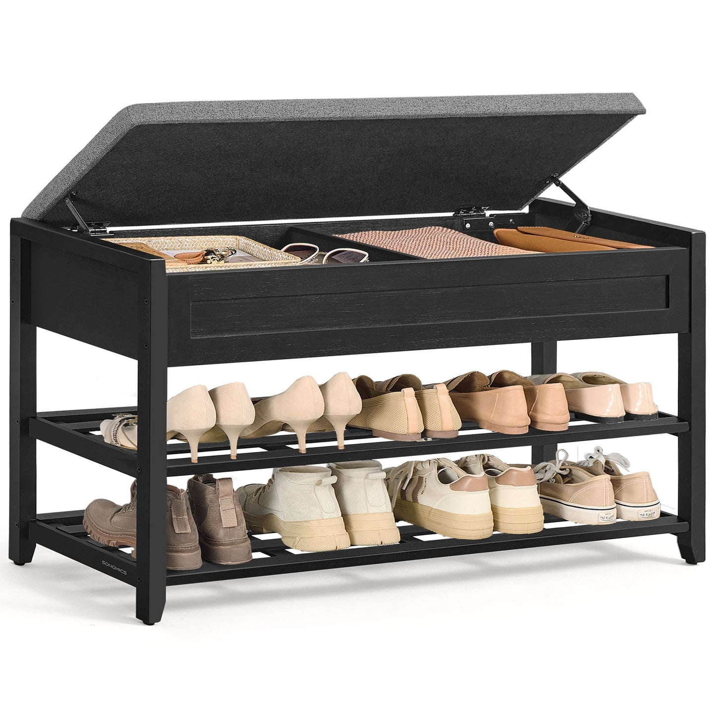 SONGMICS Storage Bench, Bamboo Shoe Rack, Entryway Furniture, 39.4 Inches Wide | ULSB059BH01