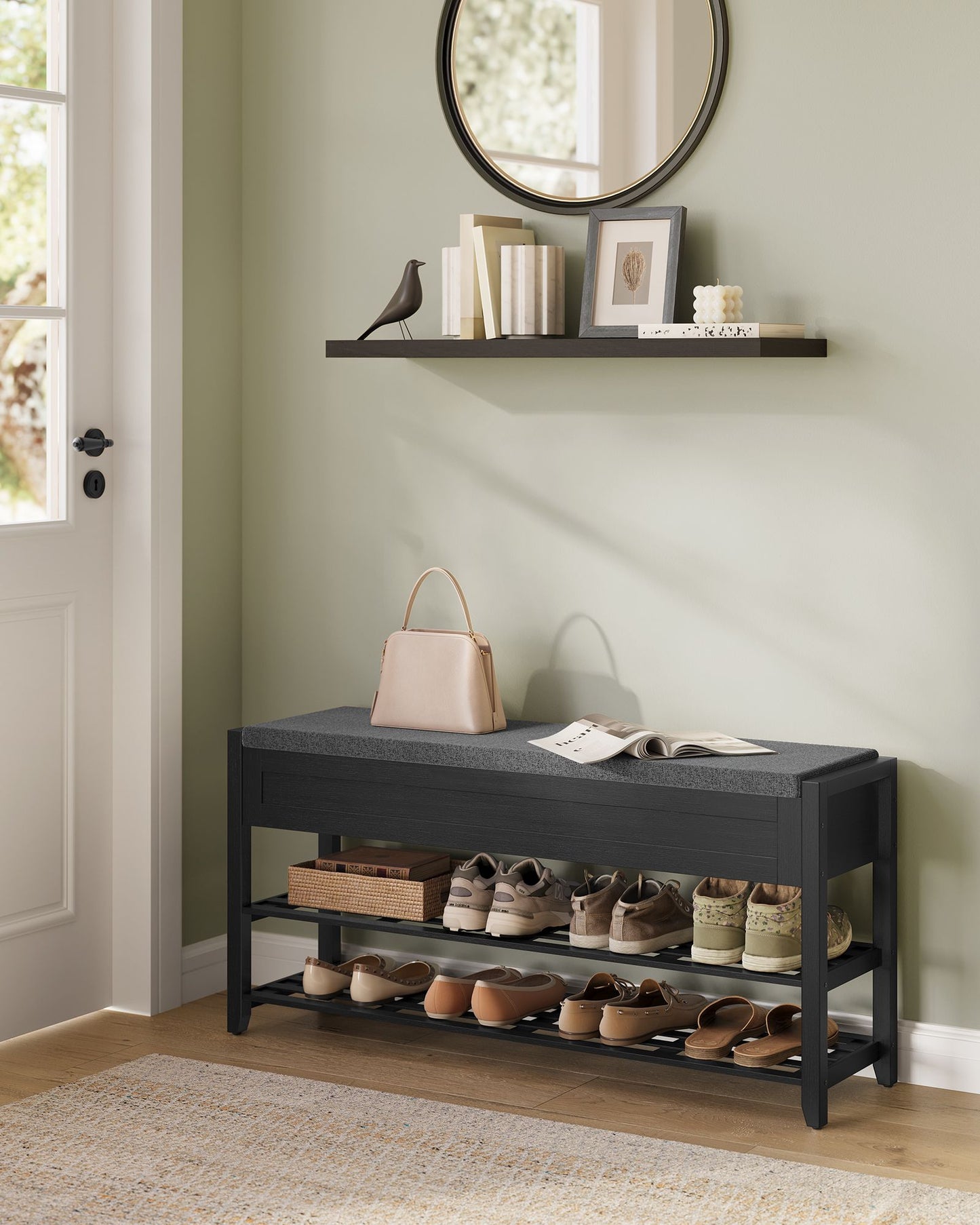 SONGMICS Storage Bench, Bamboo Shoe Rack, Entryway Furniture, 39.4 Inches Wide | ULSB059BH01