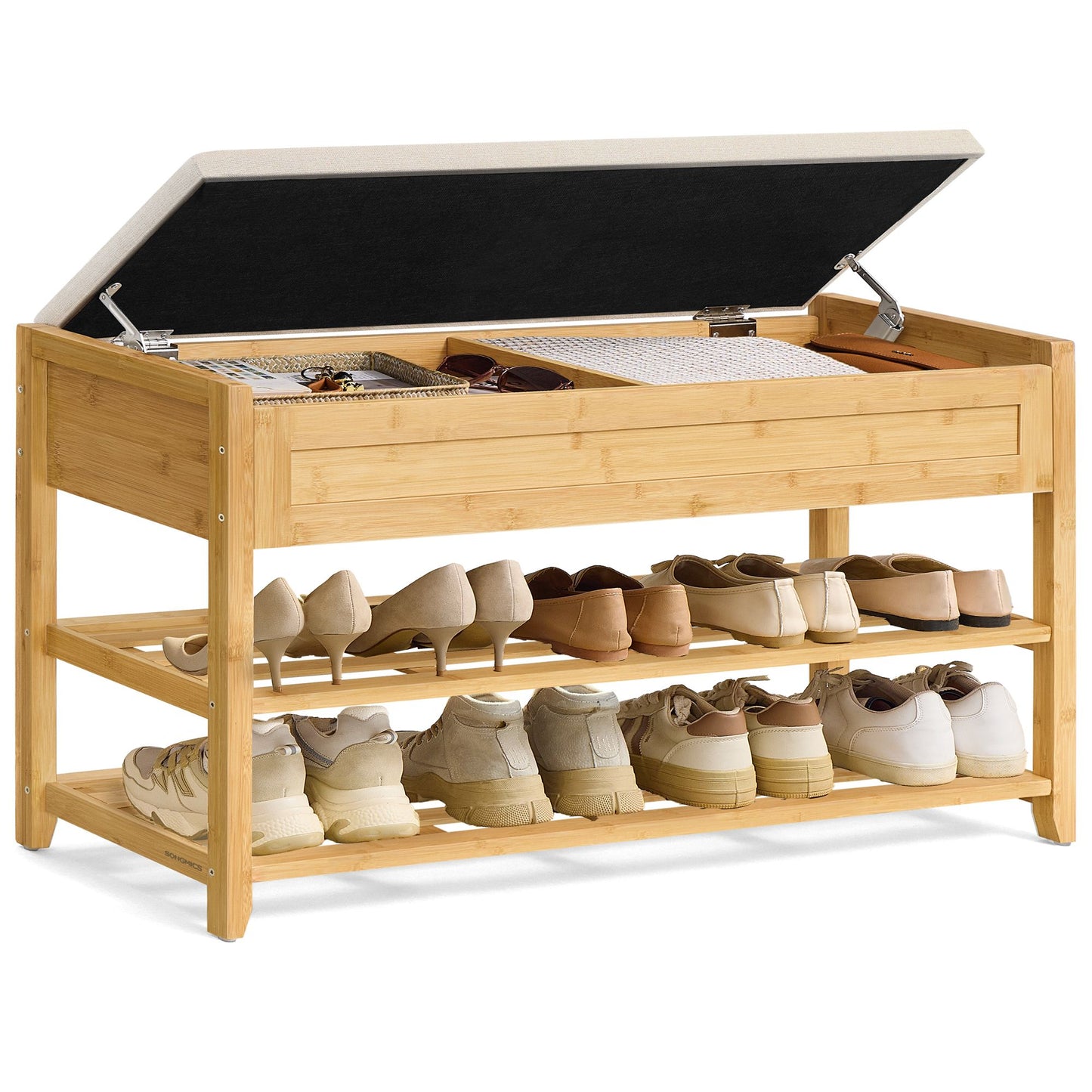 SONGMICS Storage Bench, Bamboo Shoe Rack, Entryway Furniture, 39.4 Inches Wide | ULSB059YL01