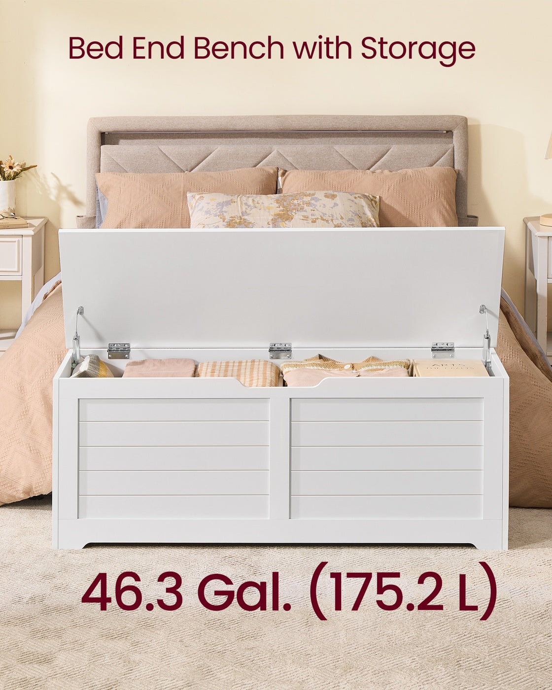 VASAGLE Storage Chest with 2 Safety Hinges – Cloud White