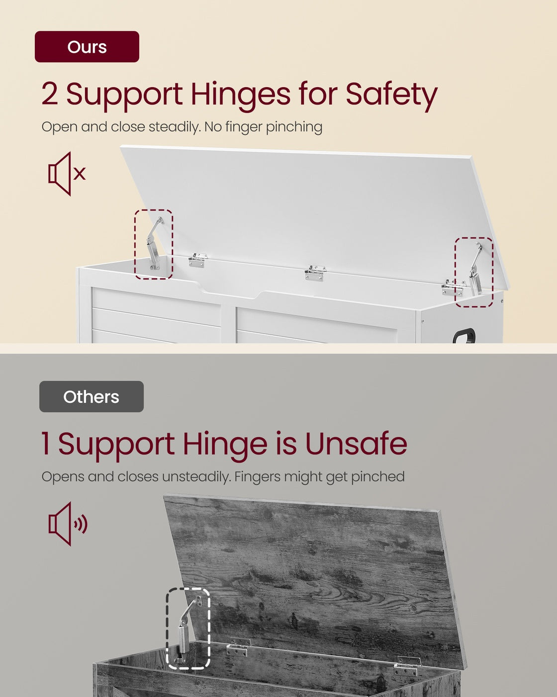 VASAGLE Storage Chest with 2 Safety Hinges – Cloud White