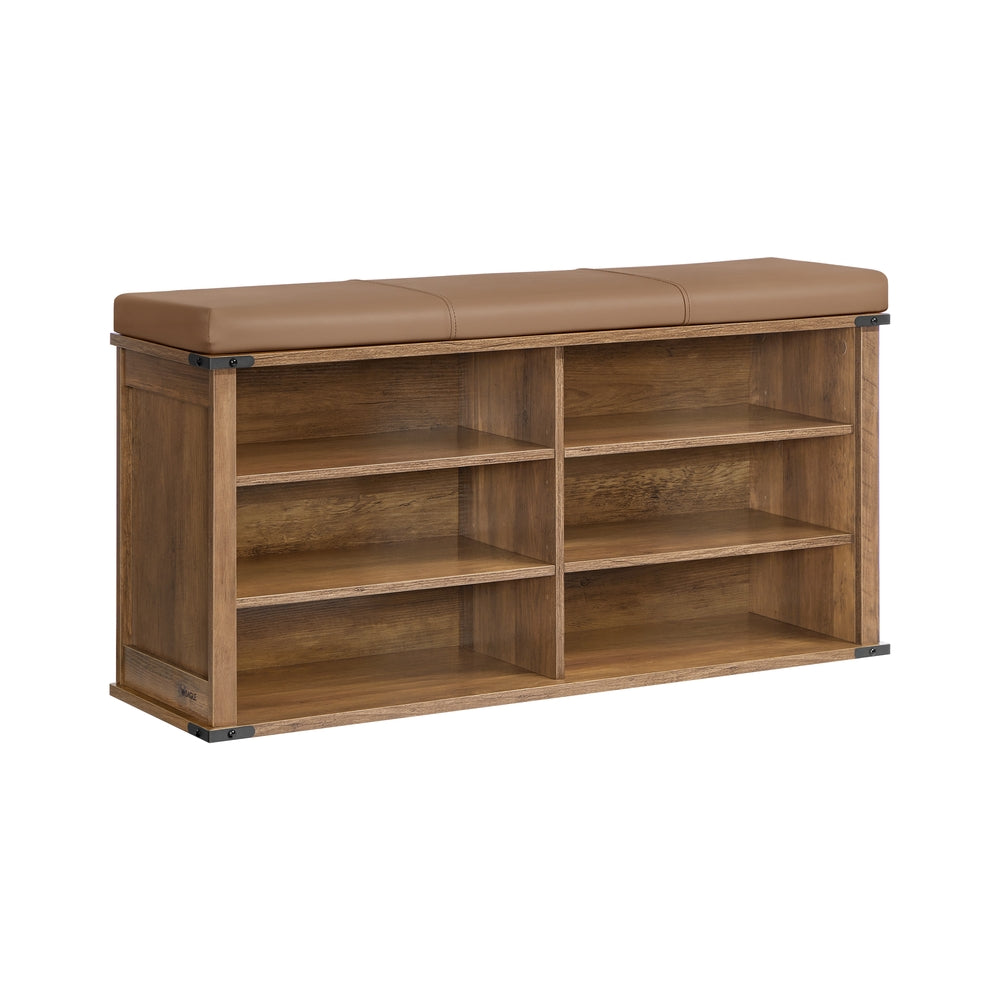 VASAGLE Liry Shoe Storage Bench with Removable Cushion – Honey Brown