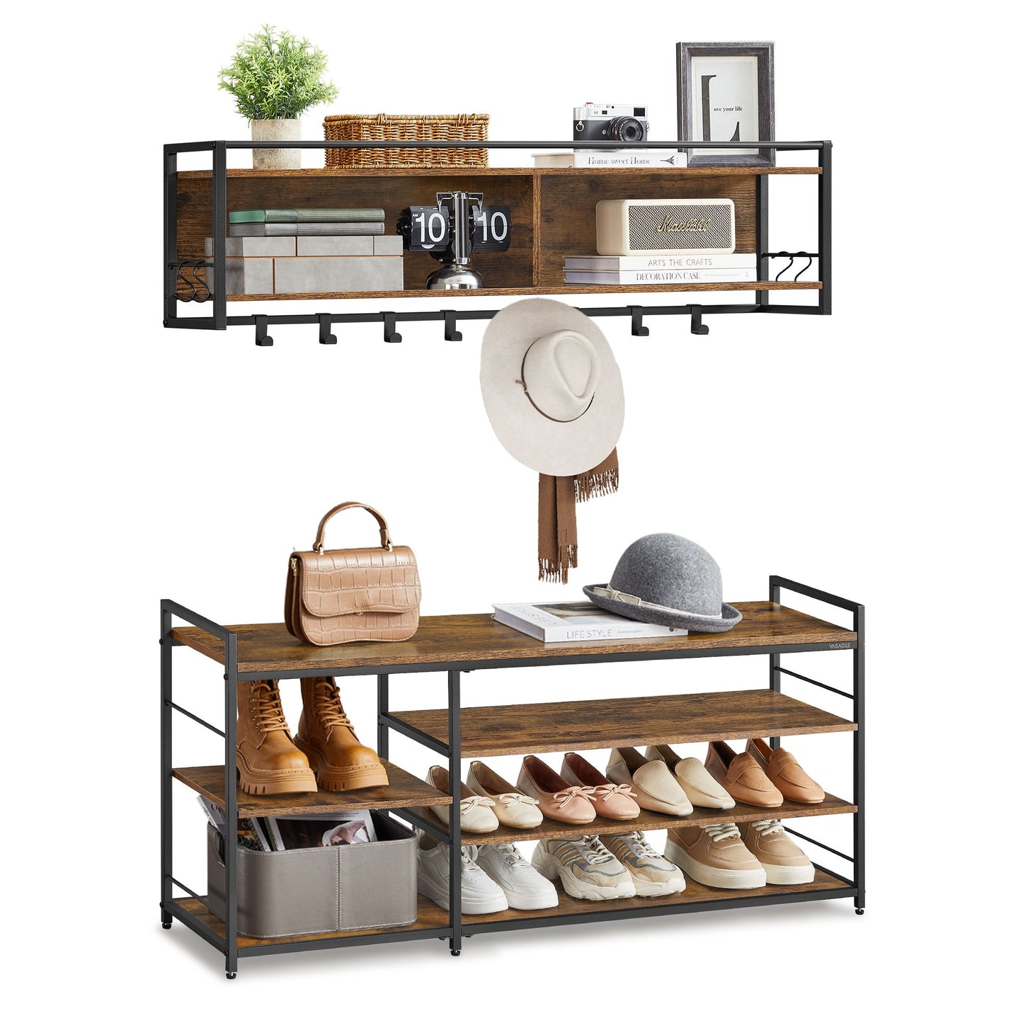 VASAGLE Hall Tree with Shoe Bench, Coat Rack Shoe Bench Set, Entryway Furniture
