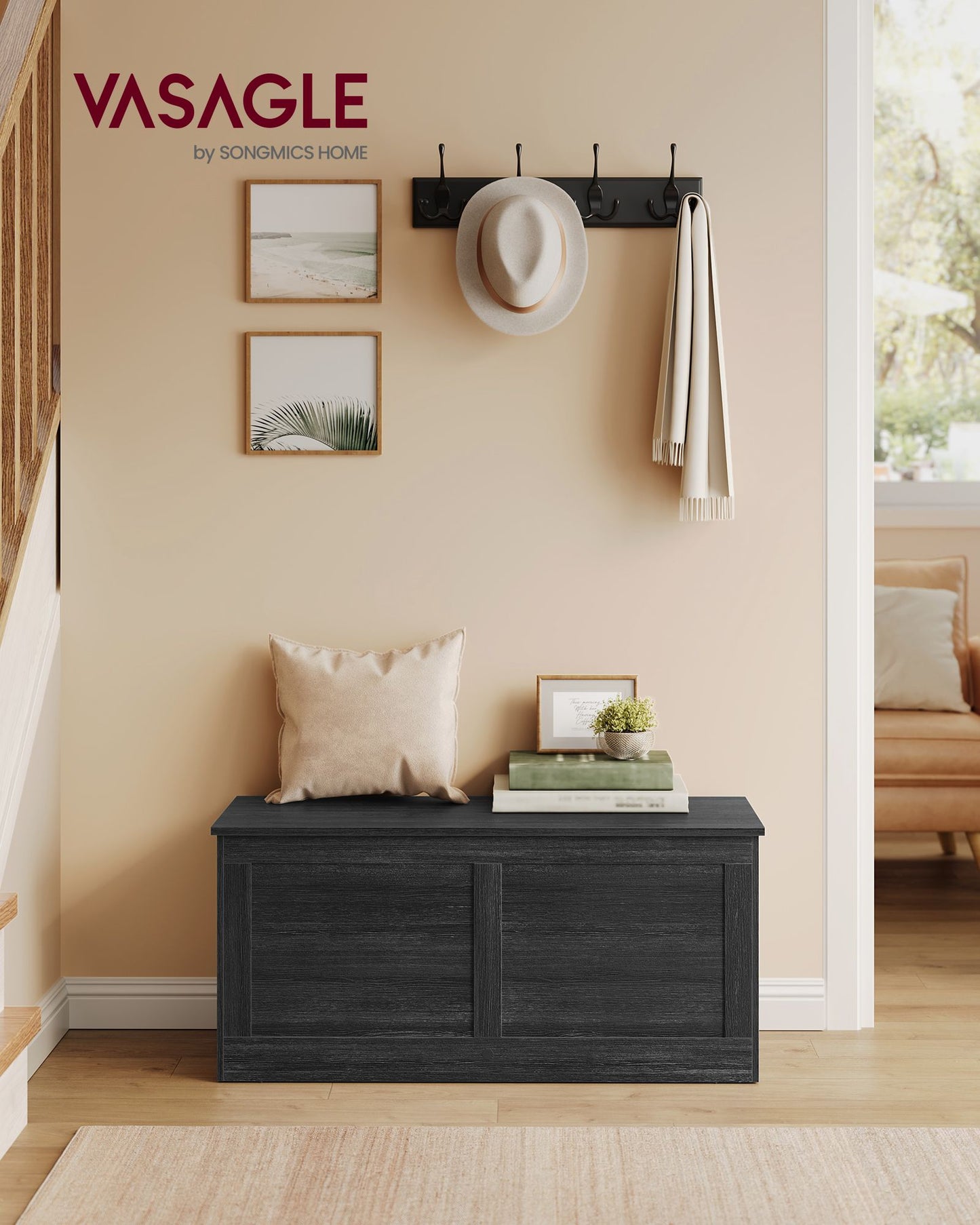 VASAGLE Charcoal Gray Storage Chest Shoe Bench with Safety Hinges