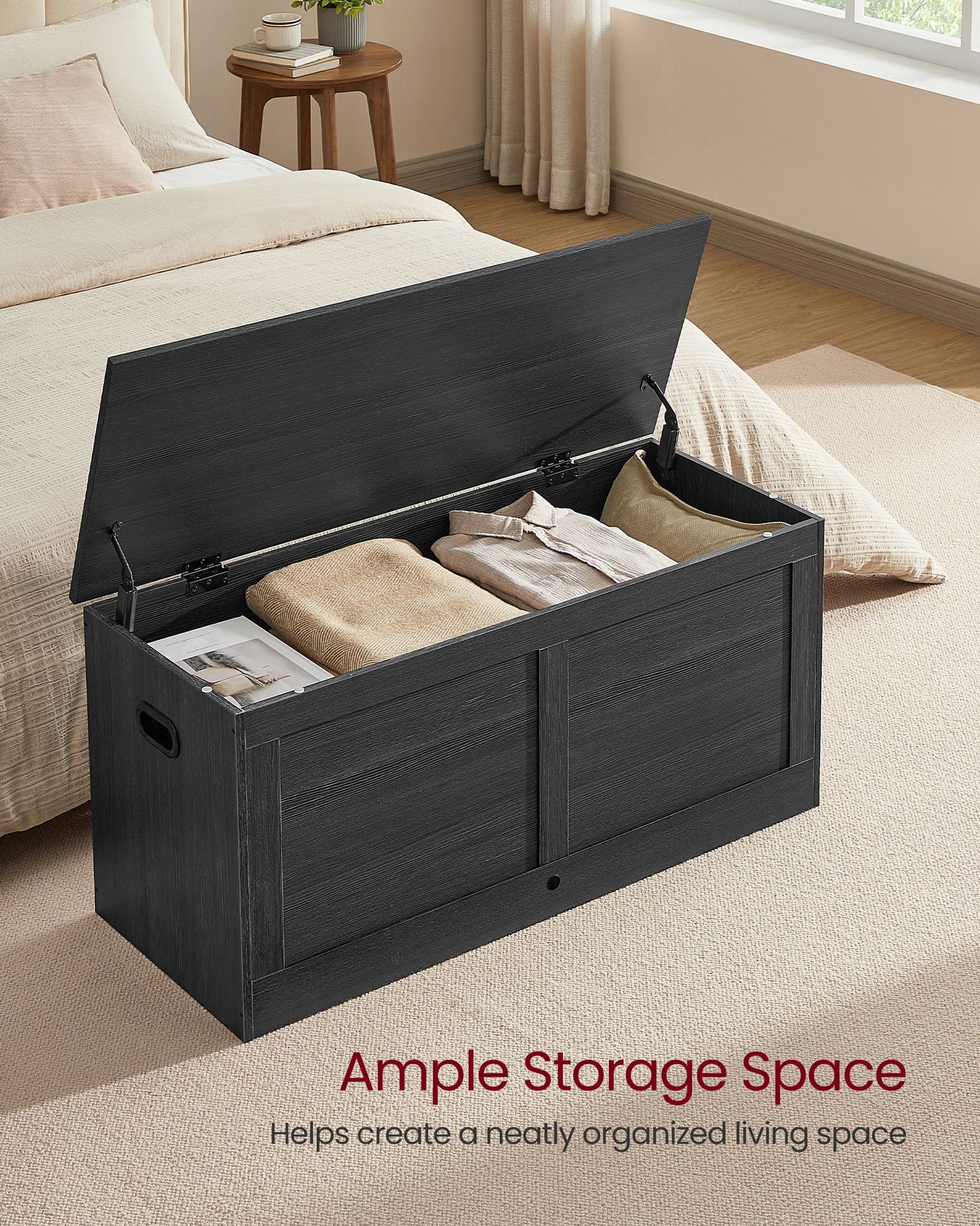 VASAGLE Charcoal Gray Storage Chest Shoe Bench with Safety Hinges