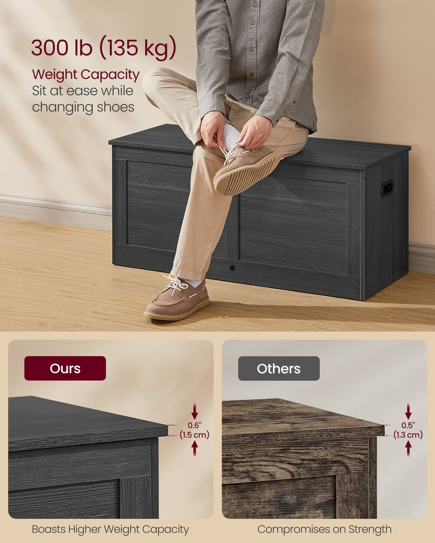 VASAGLE Charcoal Gray Storage Chest Shoe Bench with Safety Hinges