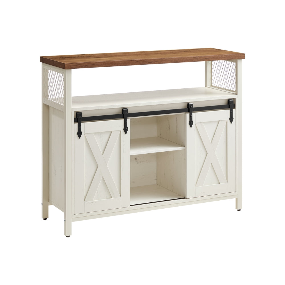 VASAGLE Buffet Cabinet, Coffee Bar Storage Cabinet – Rustic White, Honey Brown