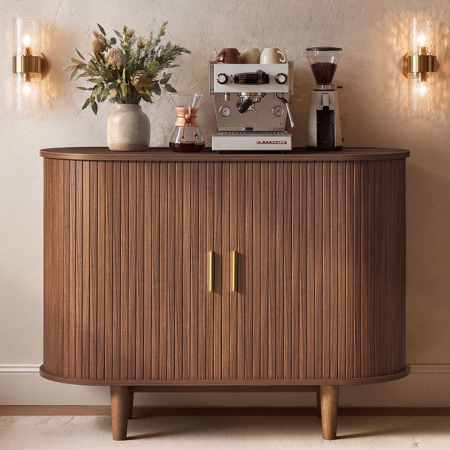 VASAGLE Mid Century Buffet Cabinet with Adjustable Shelves – Walnut