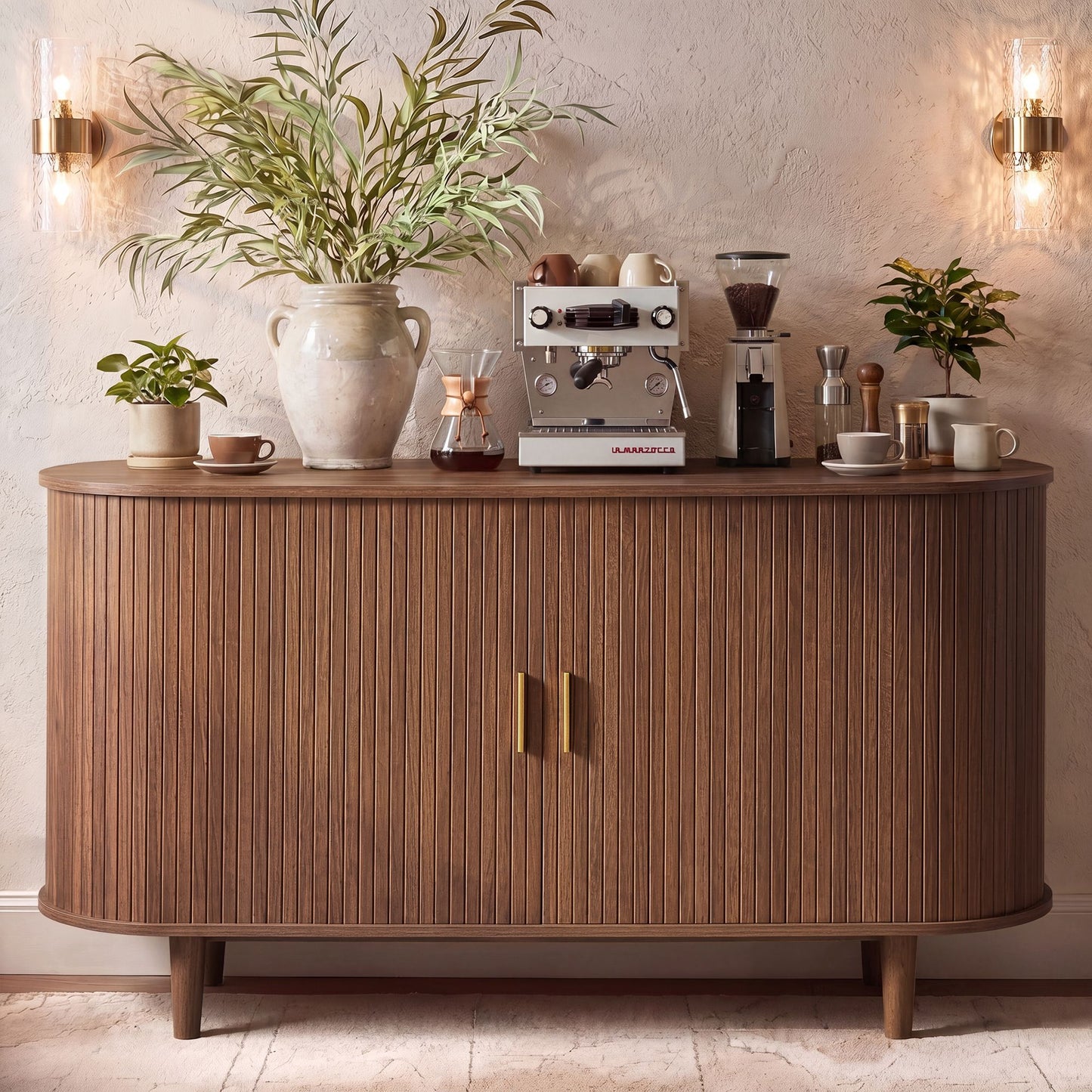 VASAGLE Mid Century Modern Sideboard with Adjustable Shelves – Walnut