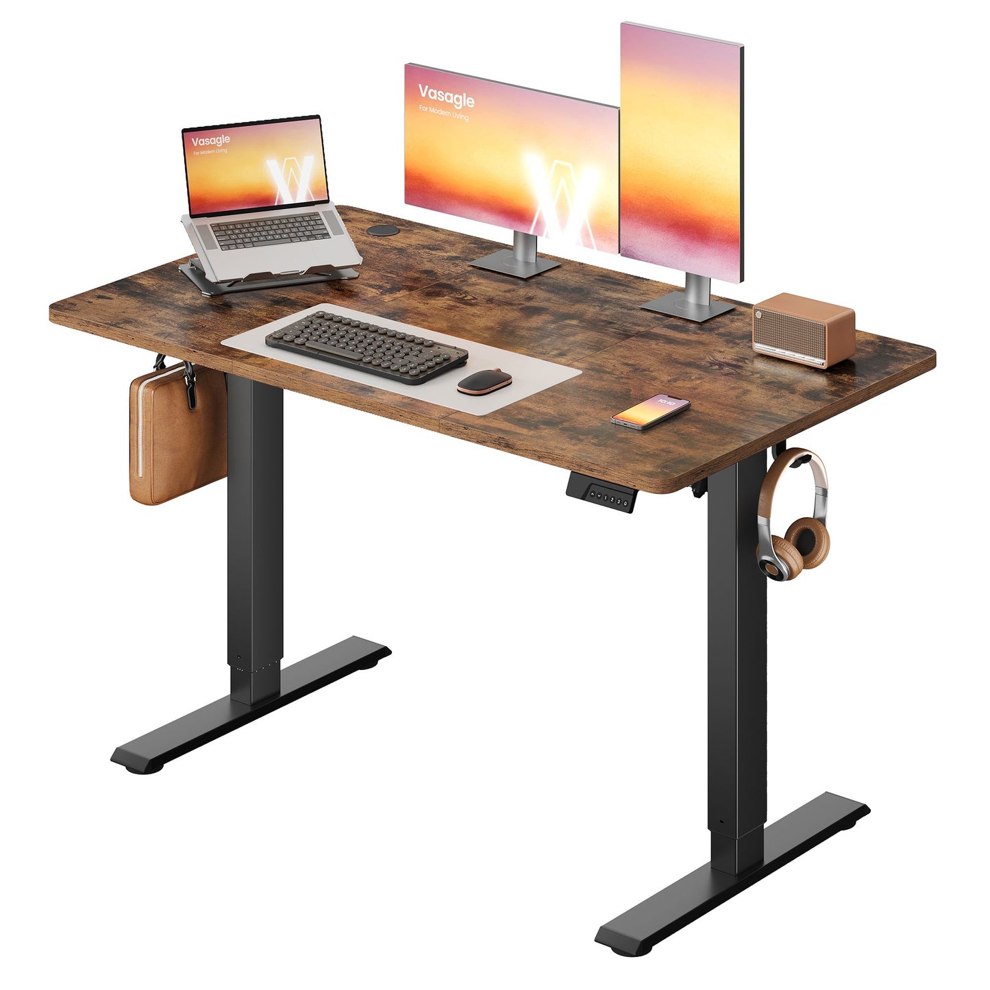 VASAGLE Standing Desk, 48X24 Inch Electric Adjustable Desk – Rustic Brown