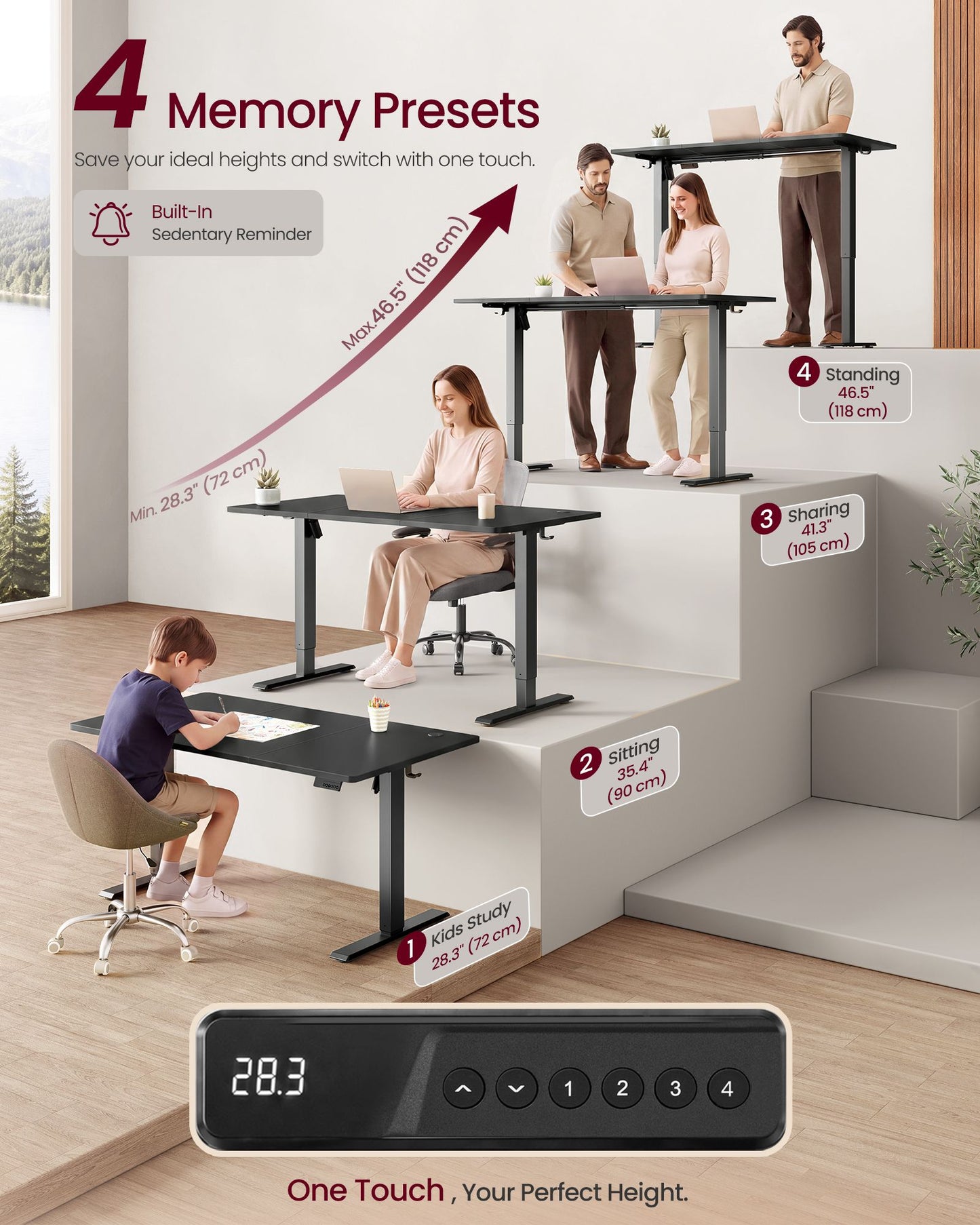VASAGLE Standing Desk, 55X28 Inch Electric Adjustable Desk – Ink Black