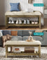 SONGMICS Storage Ottoman, Solid Wood Frame, 15.7 X 42.9 X 17.7 Inches, Summer Sand