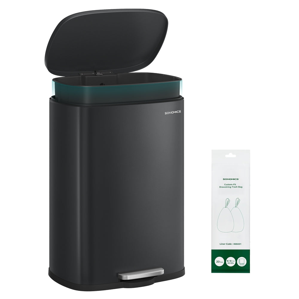 SONGMICS Soft Close Stainless Steel Trash Can – Black