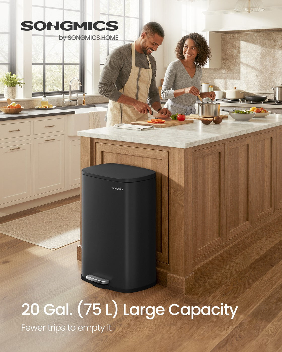 SONGMICS Soft Close Stainless Steel Trash Can – Black