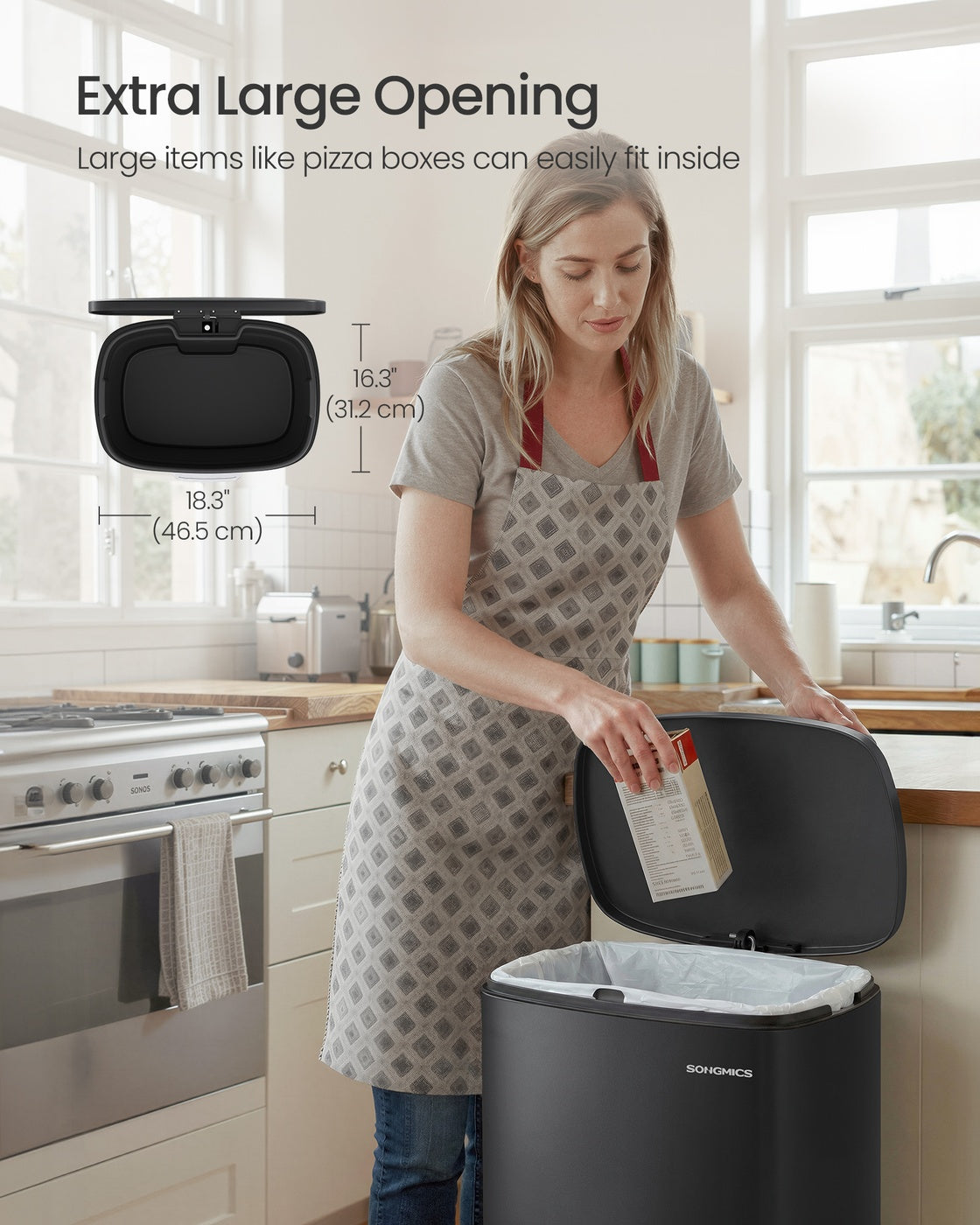 SONGMICS Soft Close Stainless Steel Trash Can – Black
