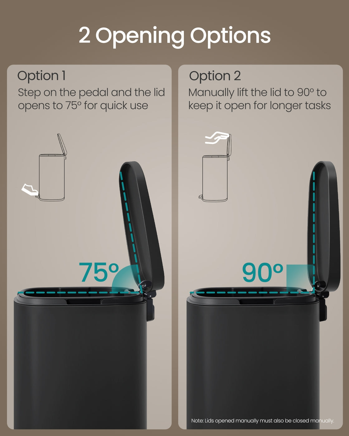 SONGMICS Soft Close Stainless Steel Trash Can – Black