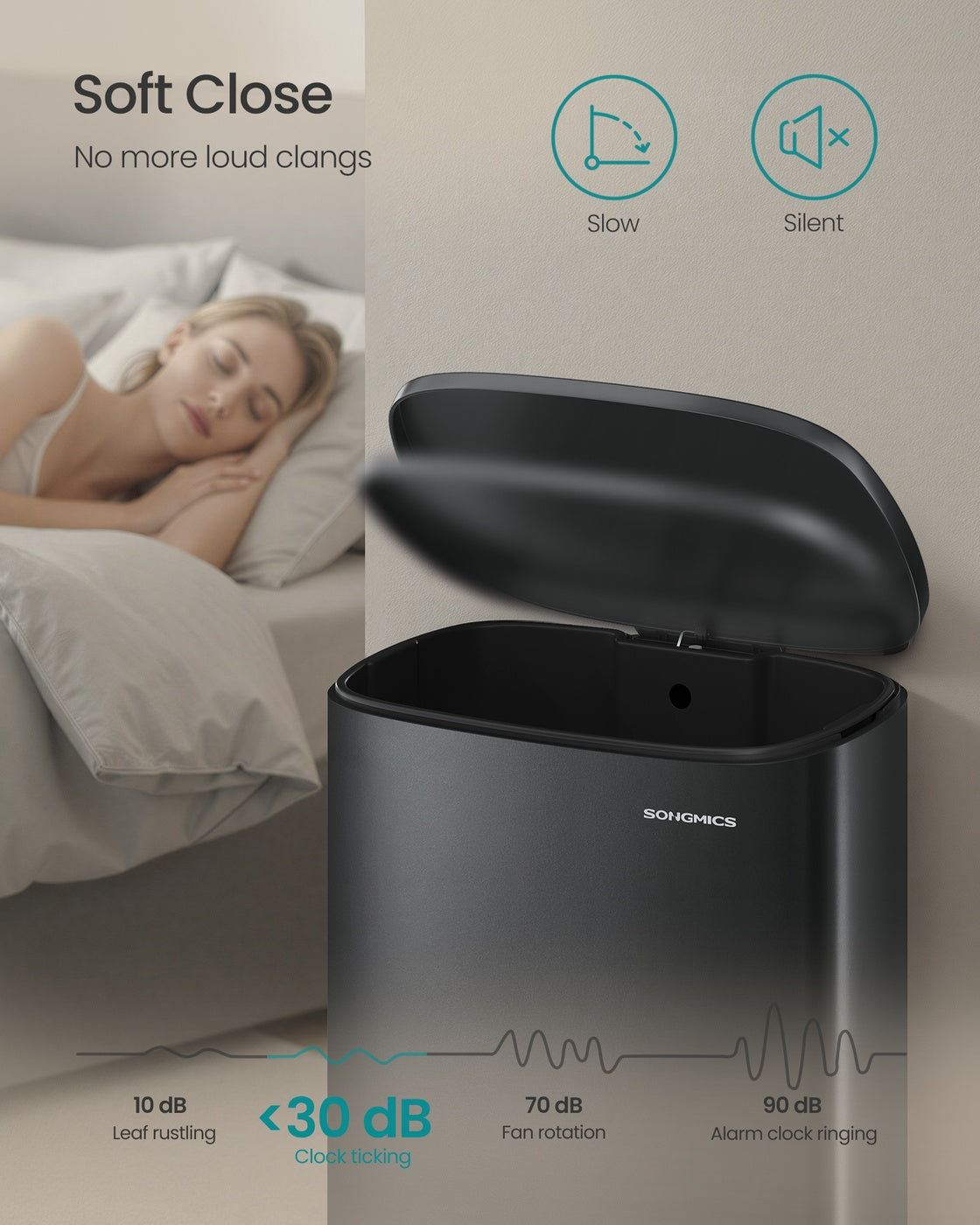 SONGMICS Soft Close Stainless Steel Trash Can – Black