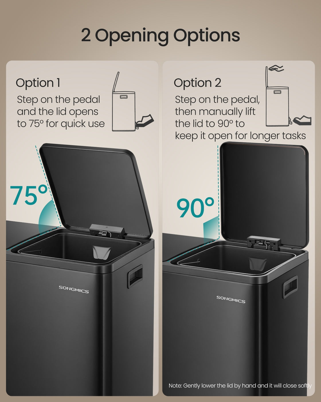 SONGMICS Double Compartment Stainless Steel Trash Can for Recycling – Black