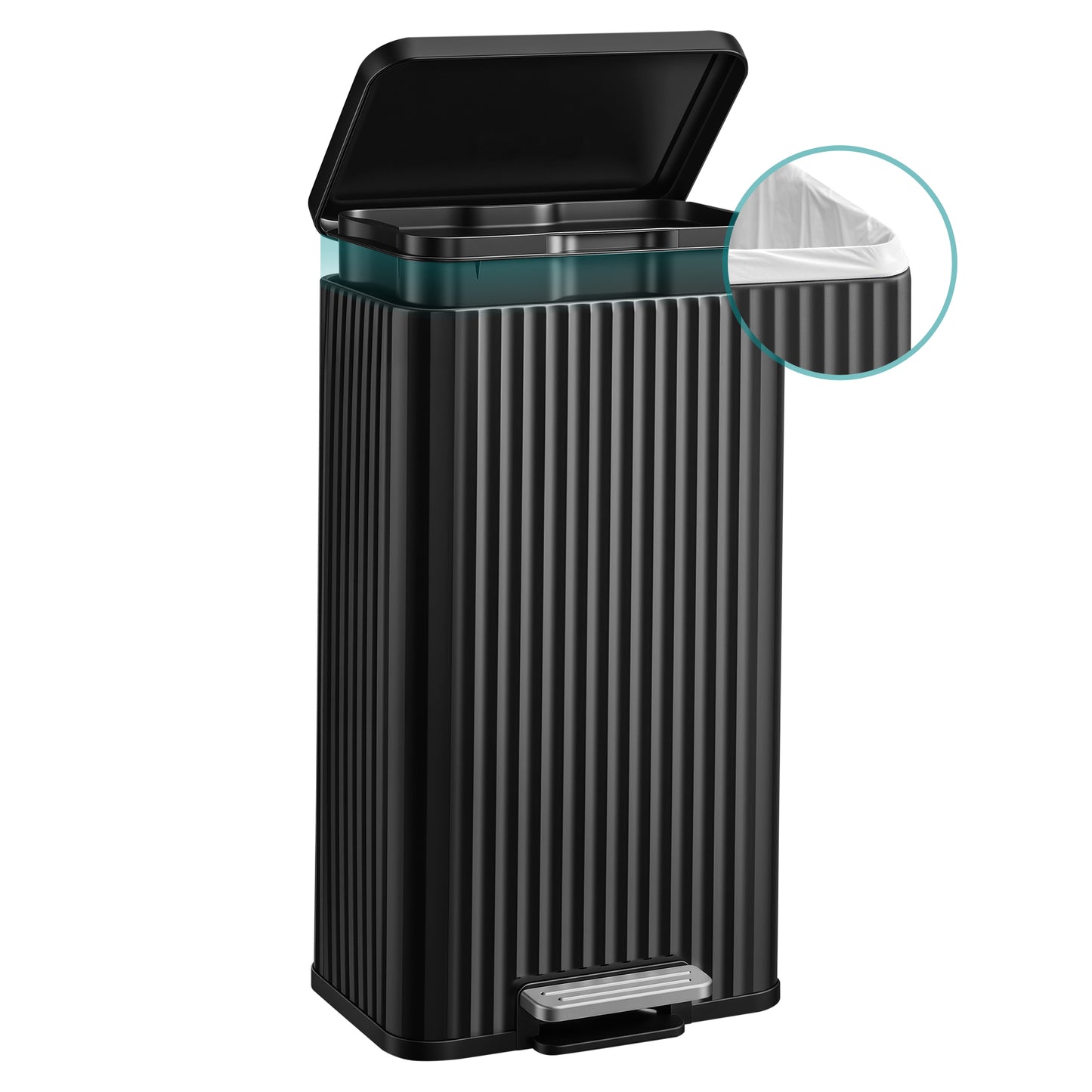 SONGMICS 30 L Black Stainless Steel Pedal Bin with Soft Close Lid – Ink Black
