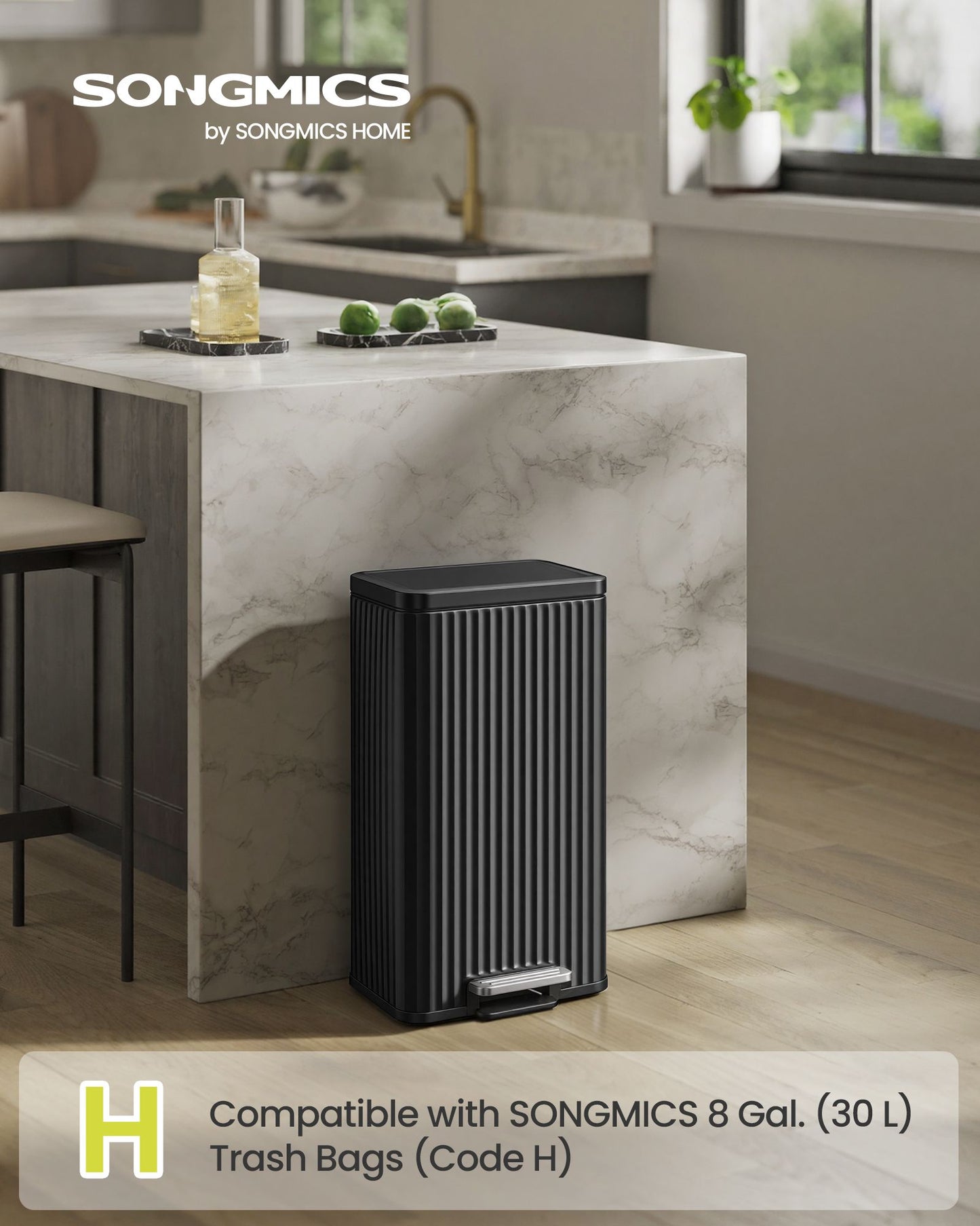 SONGMICS 30 L Black Stainless Steel Pedal Bin with Soft Close Lid – Ink Black