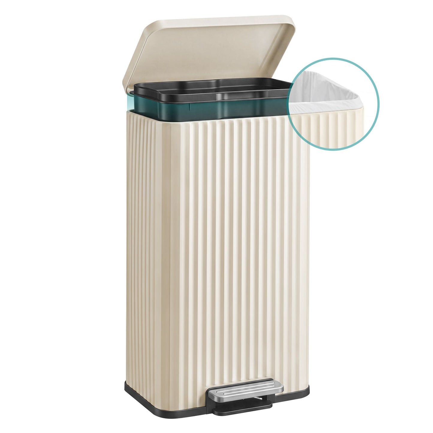 SONGMICS 30 L Cream White Stainless Steel Pedal Bin with Soft Close Lid – Beige