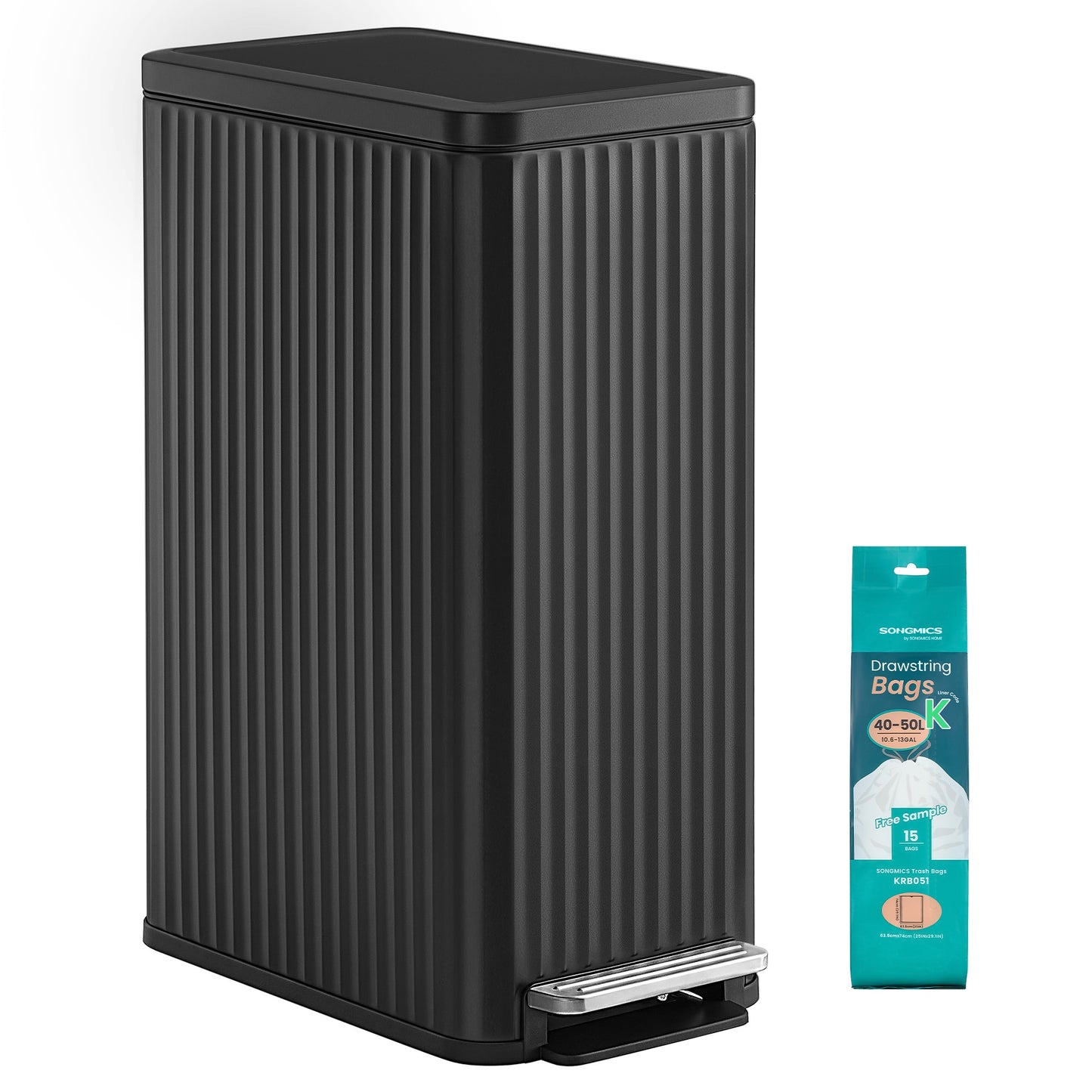 SONGMICS Slim Stainless Steel Trash Can with Lid – Black