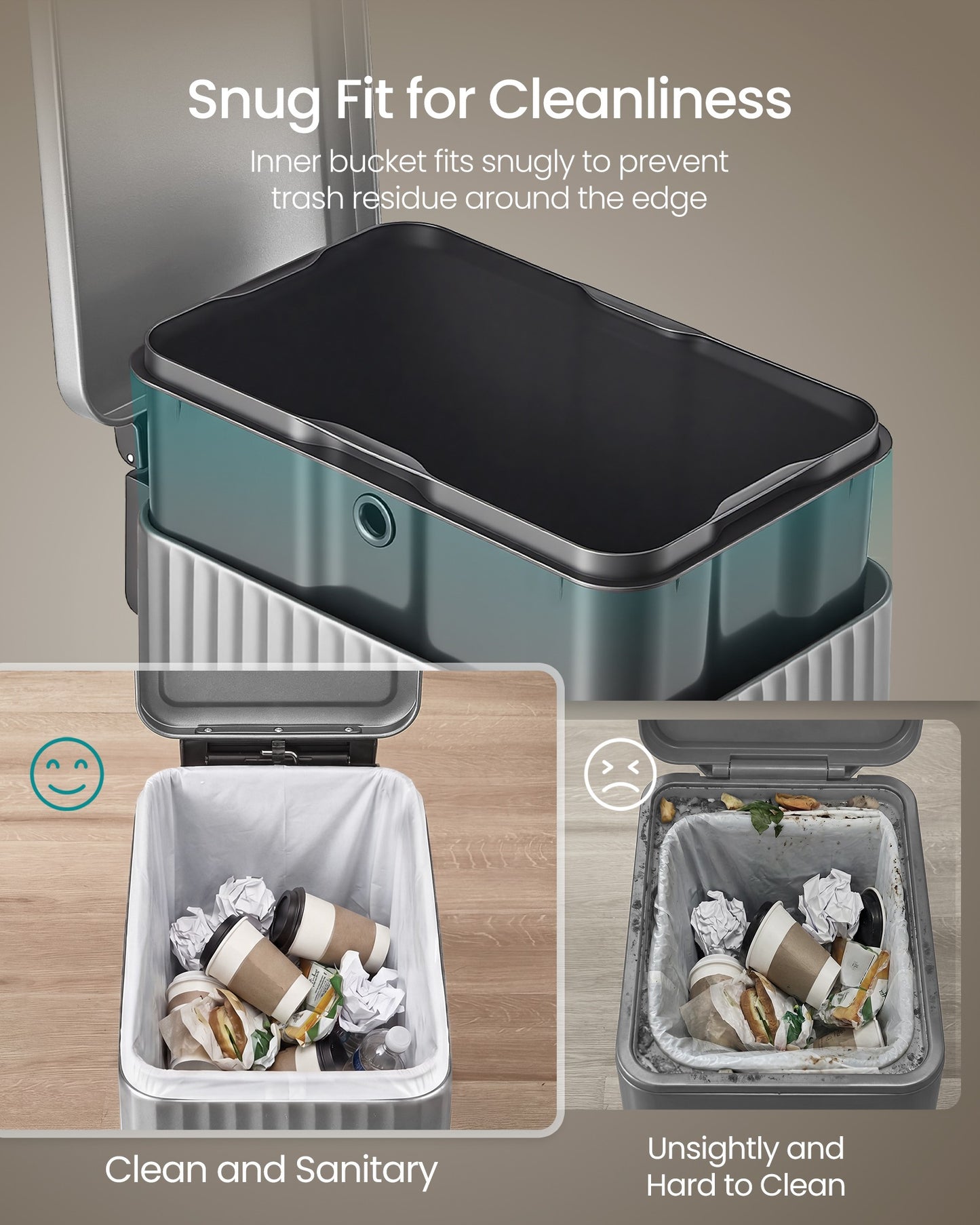SONGMICS Slim Stainless Steel Trash Can with Lid – Metallic Silver