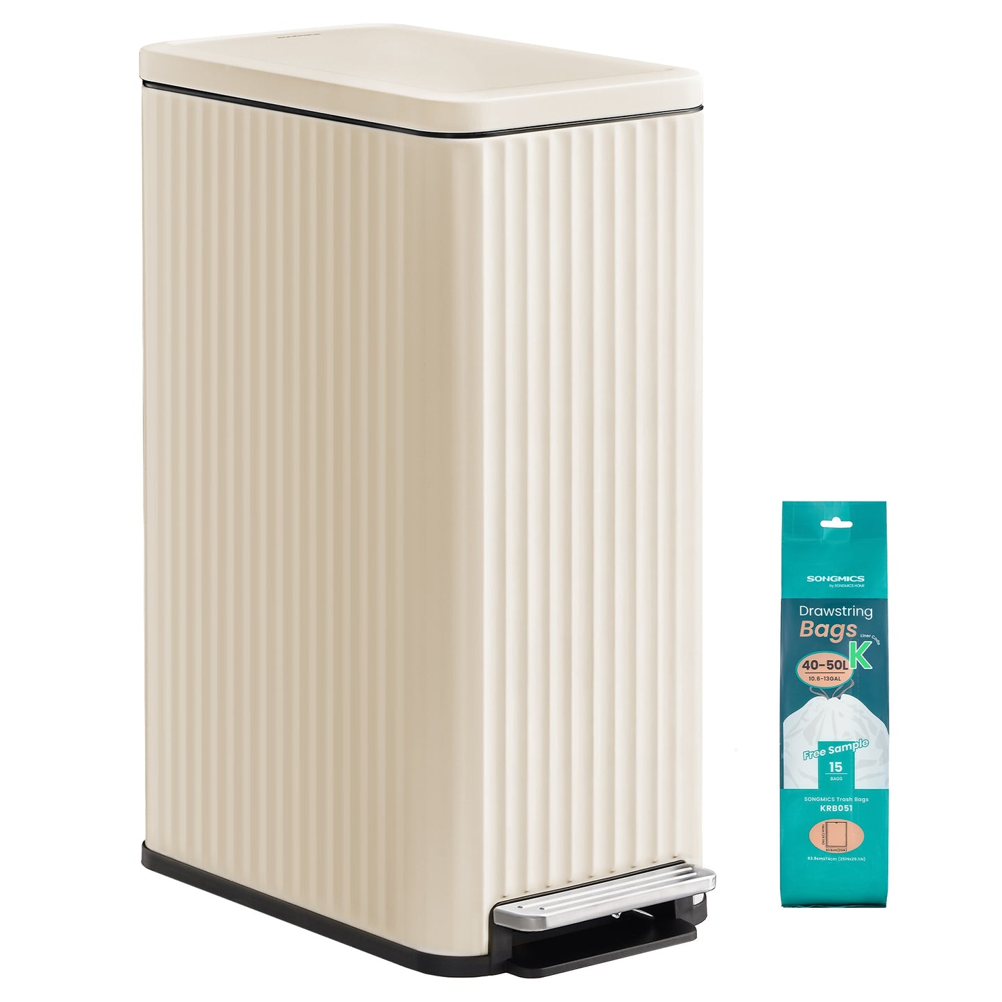 SONGMICS Slim Stainless Steel Trash Can with Lid – Light Warm White