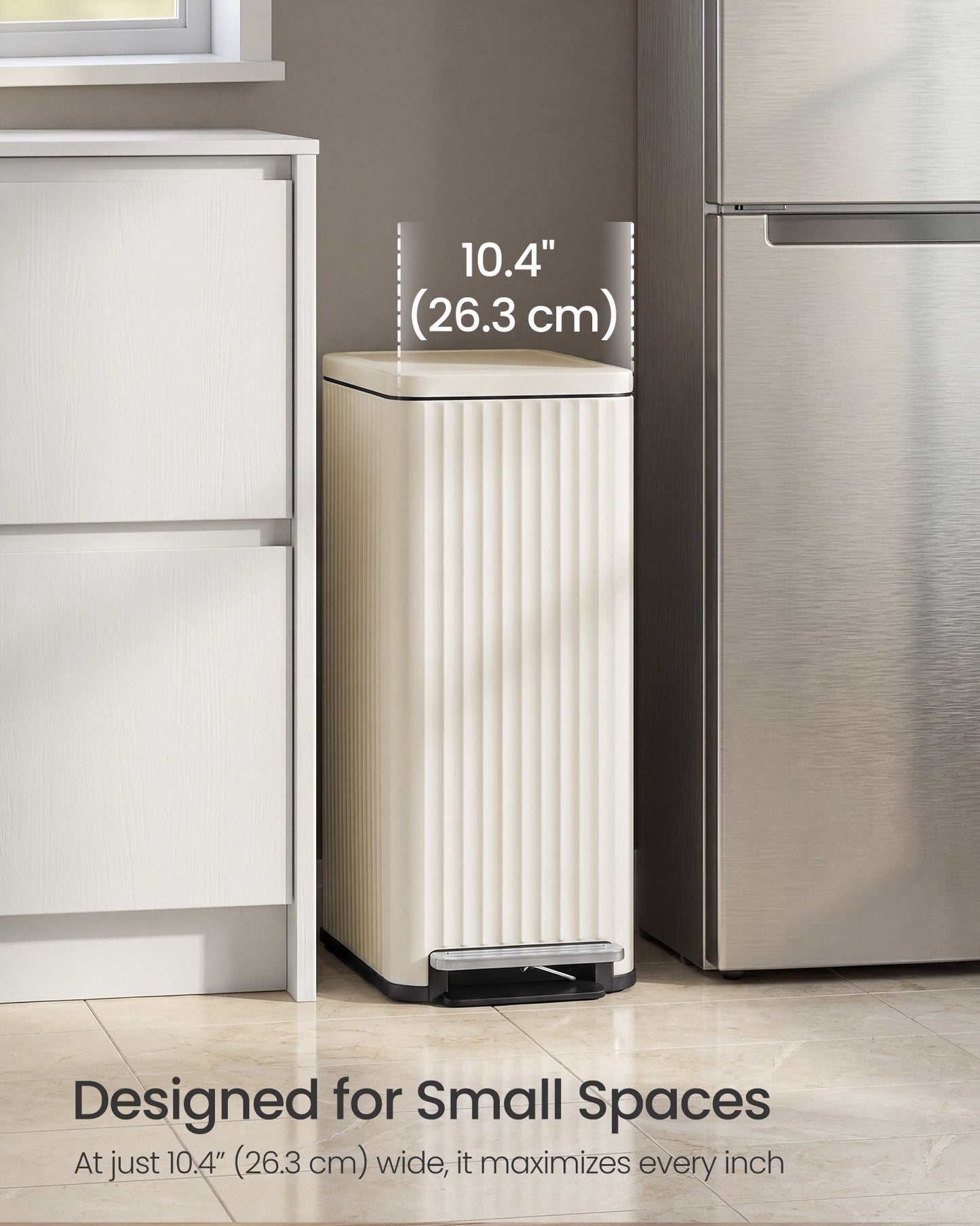 SONGMICS Slim Stainless Steel Trash Can with Lid – Light Warm White