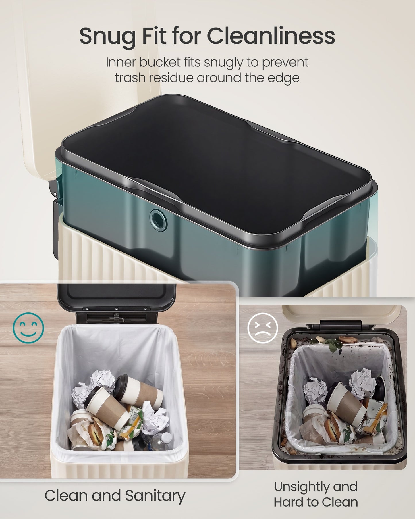 SONGMICS Slim Stainless Steel Trash Can with Lid – Light Warm White