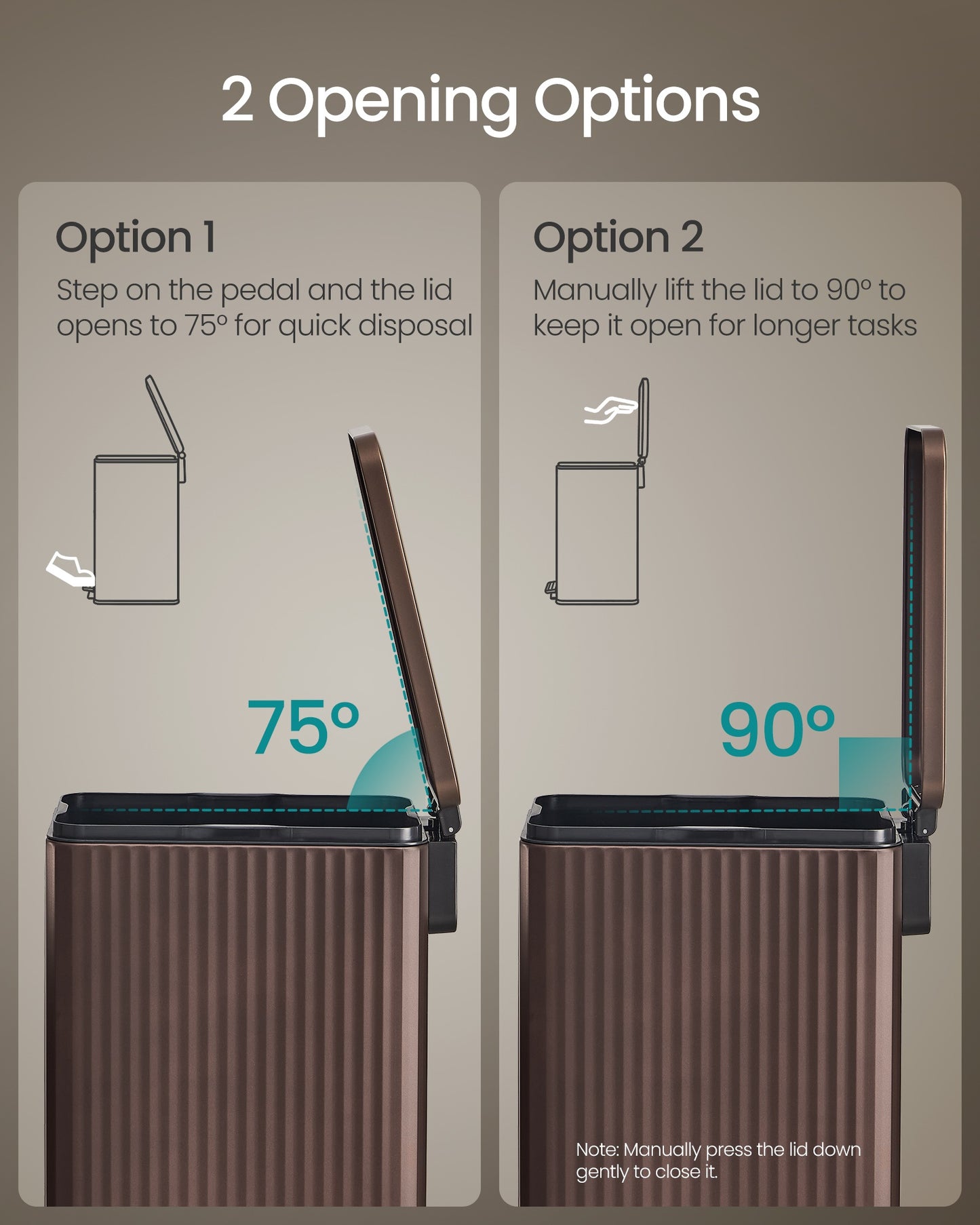 SONGMICS Slim Stainless Steel Trash Can with Lid – Brown