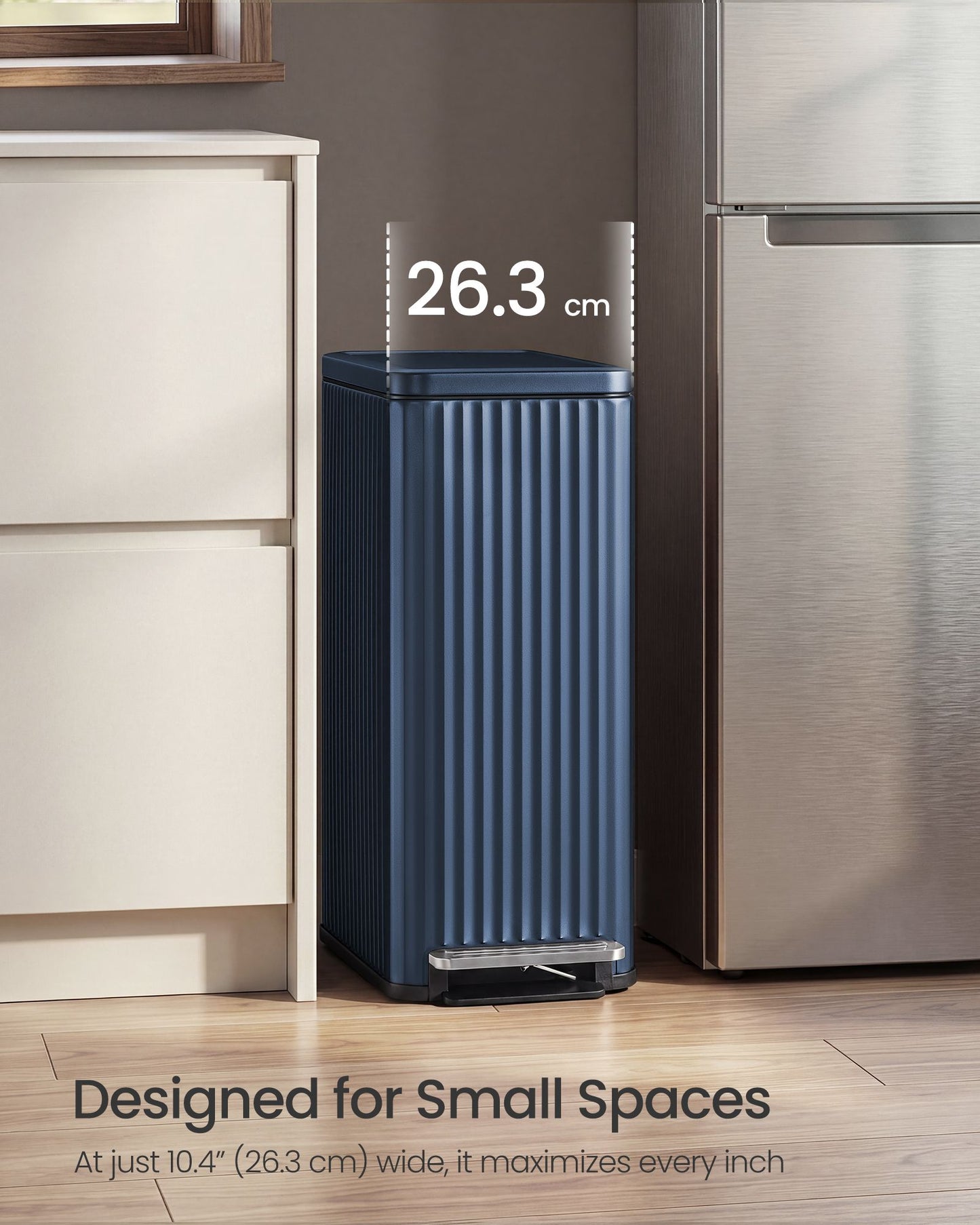 SONGMICS Stainless Steel Step Trash Can with Lid and Inner Bucket – Blue