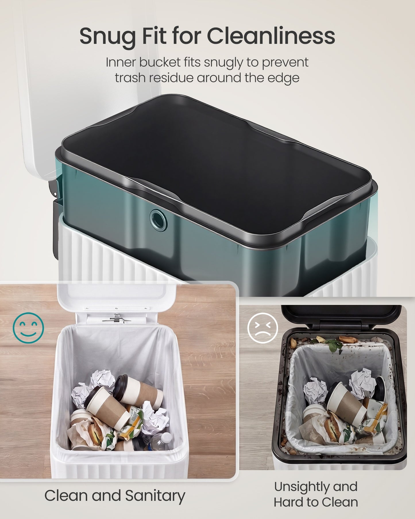 SONGMICS Slim Stainless Steel Trash Can with Lid – White