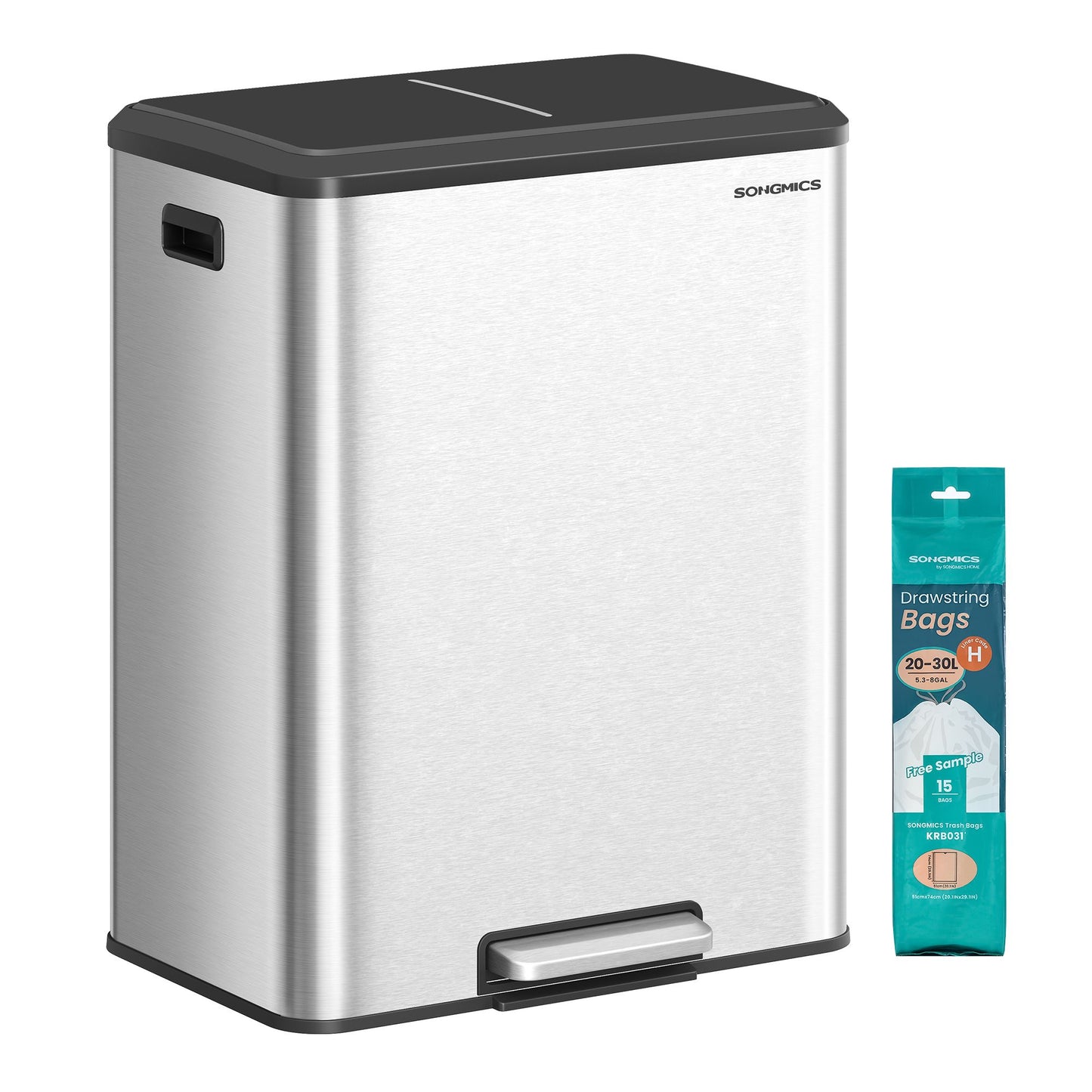 SONGMICS Kitchen Bin, 2 X 8 Gal. (2 X 30 L) Double Rubbish Bin for Recycling and Waste