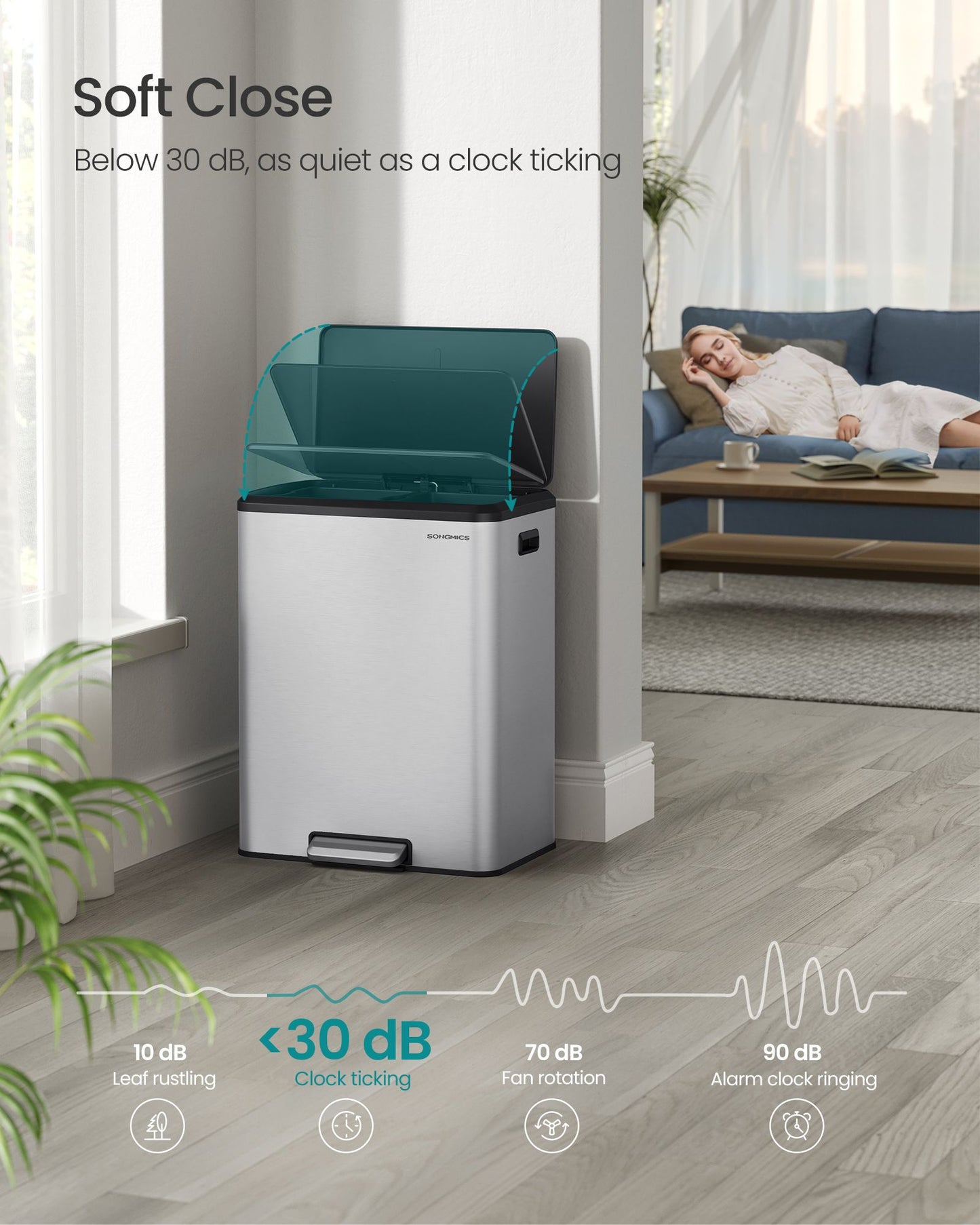 SONGMICS Kitchen Bin, 2 X 8 Gal. (2 X 30 L) Double Rubbish Bin for Recycling and Waste