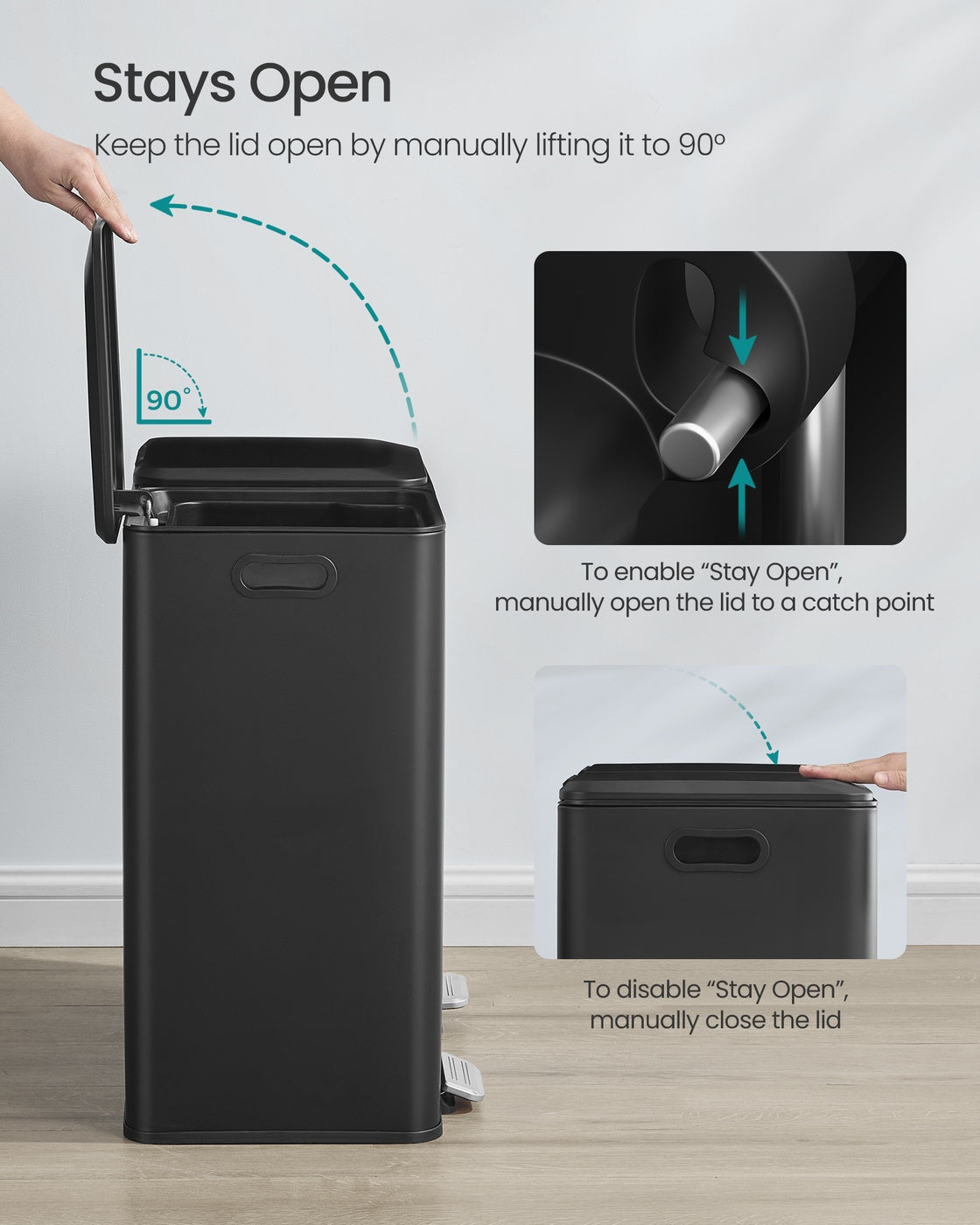 SONGMICS 2 X 30 L Double Garbage Can with Soft-Close Lids and Removable Inner Buckets Ink Black