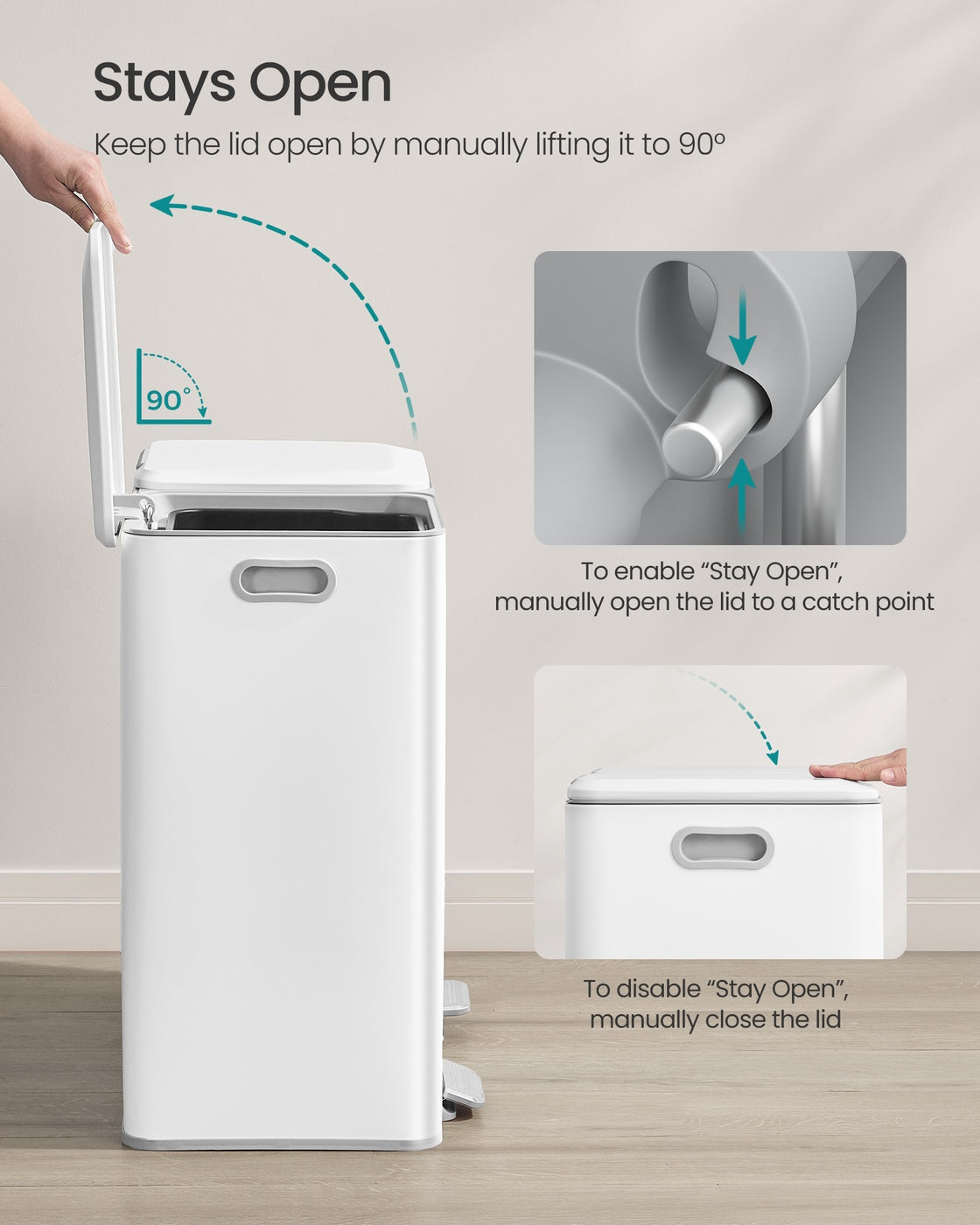 SONGMICS 2 X 30 L Double Garbage Can with Soft-Close Lids and Removable Inner Buckets Cloud White