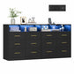 SONGMICS Dresser for Bedroom, LED Lights, Power Strip, 12 Drawers, Ink Black, 15.8 X 63 X 32 in