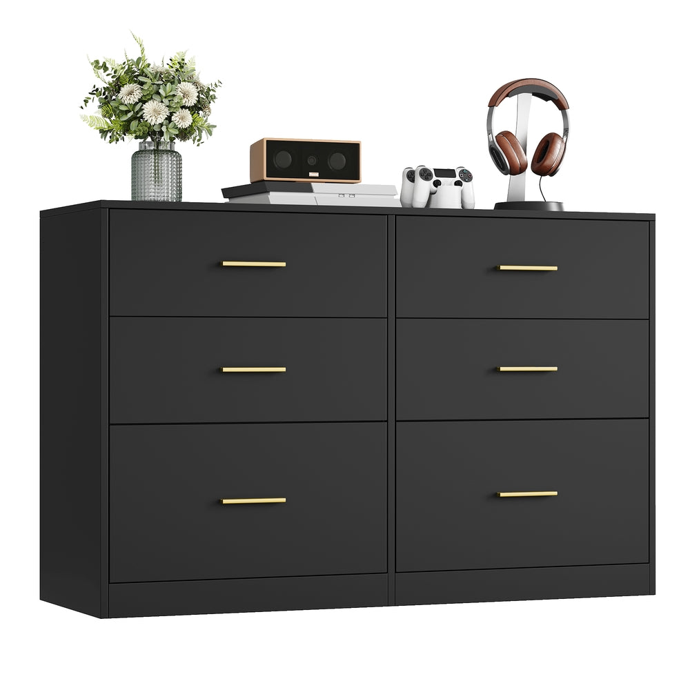VASAGLE Custos Dresser, 6-Drawer Chest, 15.8 X 46.9 X 30.7 Inches, Ink Black – Cloud White
