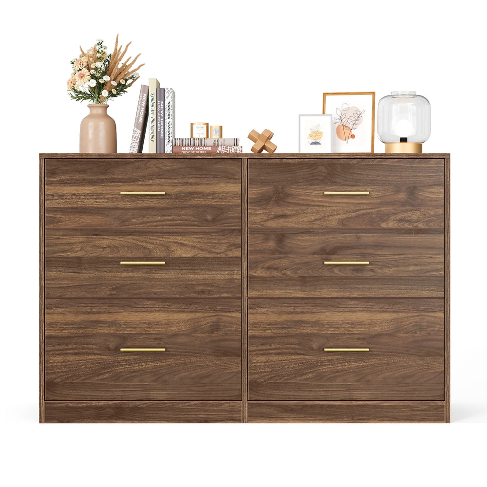 VASAGLE Custos Dresser, 6-Drawer Chest, 15.8 X 46.9 X 30.7 Inches, Walnut Brown – Cloud White