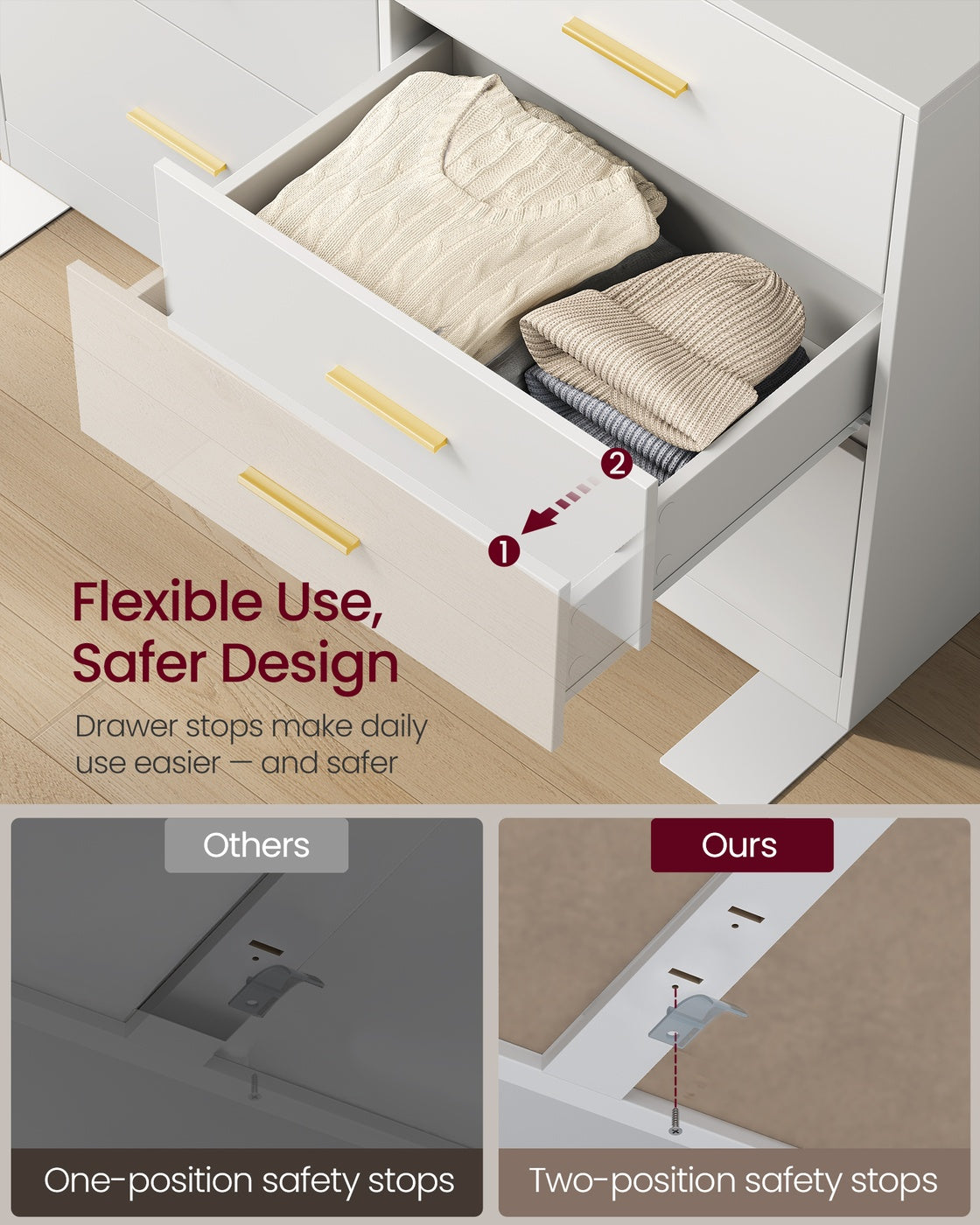 VASAGLE Custos Dresser, 6-Drawer Chest, 15.8 X 46.9 X 30.7 Inches, Cloud White