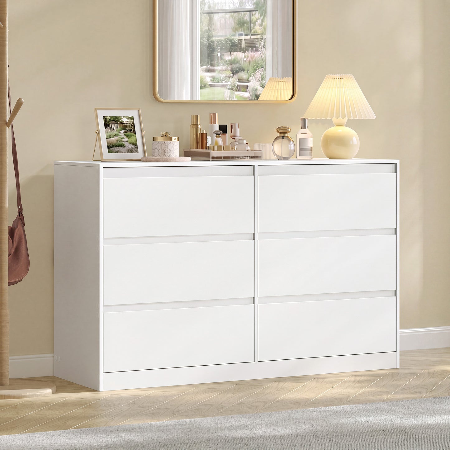 VASAGLE Modern Six Drawer Bedroom Dresser in Snow White – Matte White
