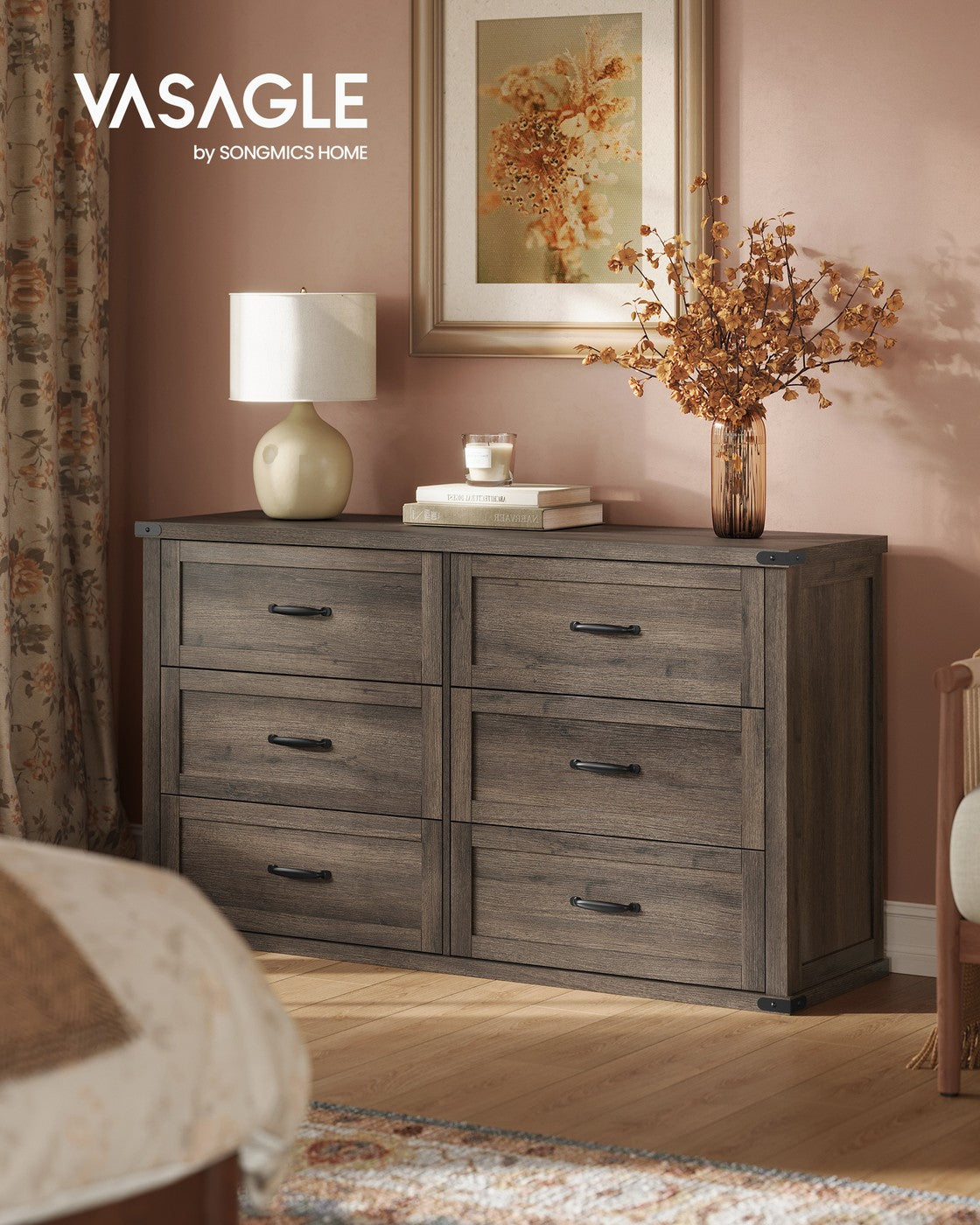 VASAGLE Liry 6-Drawer Dresser – Taupe Brown
