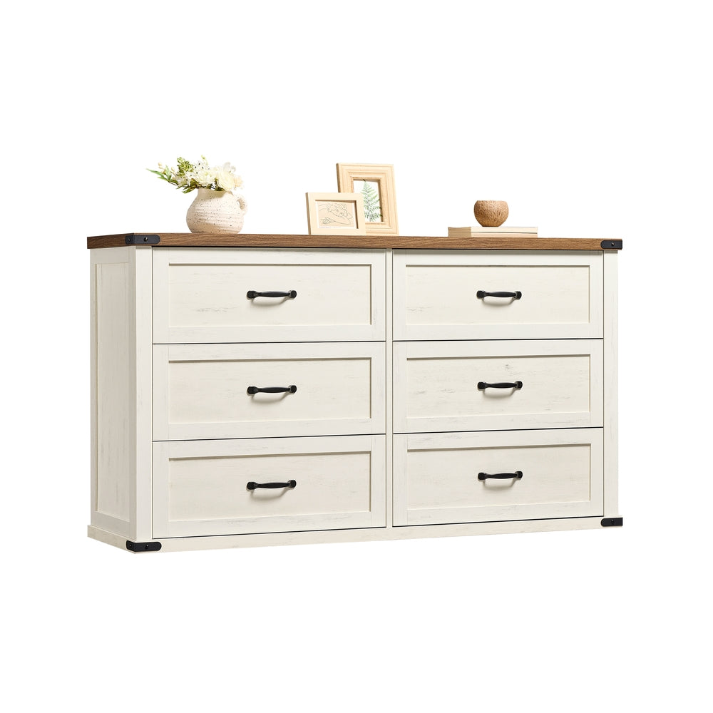 VASAGLE Liry 6-Drawer Dresser – Rustic White