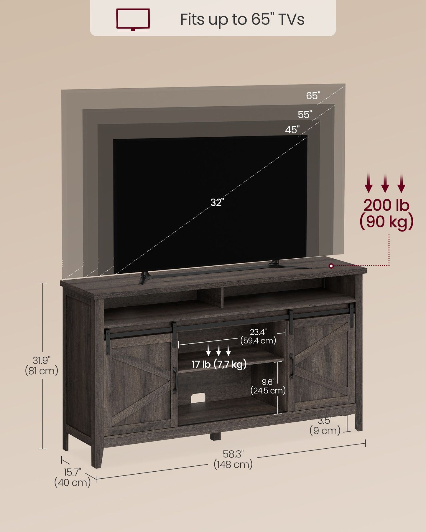 VASAGLE Tall Farmhouse TV Stand – Taupe Brown