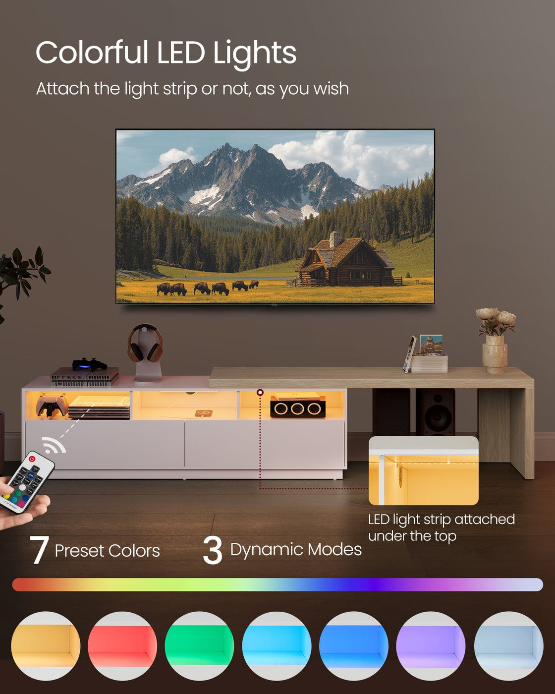 VASAGLE Kailyn TV Stand with Power Outlet – Cloud White, Natural Beige